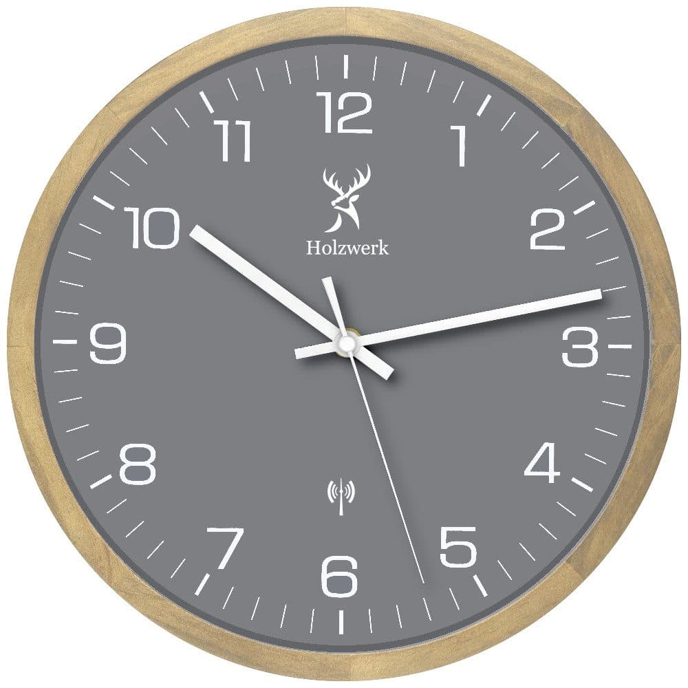 Holzwerk Funkwanduhr 30cm Massivholz Modern Braun/Beige - Bild 2