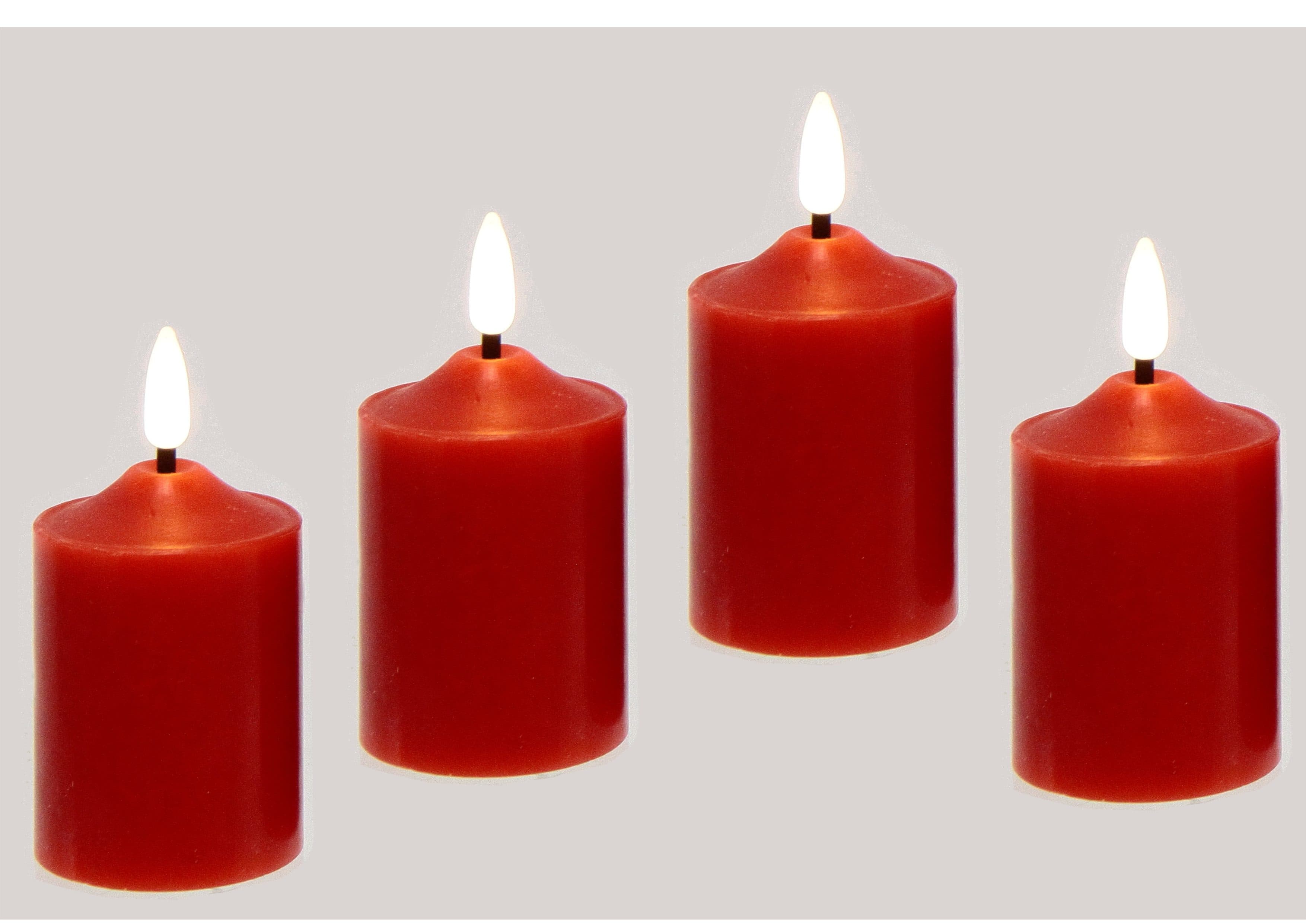 I.GE.A. LED-Kerze 4er Set Rot Echtwachs Stumpenkerze Adventskerze