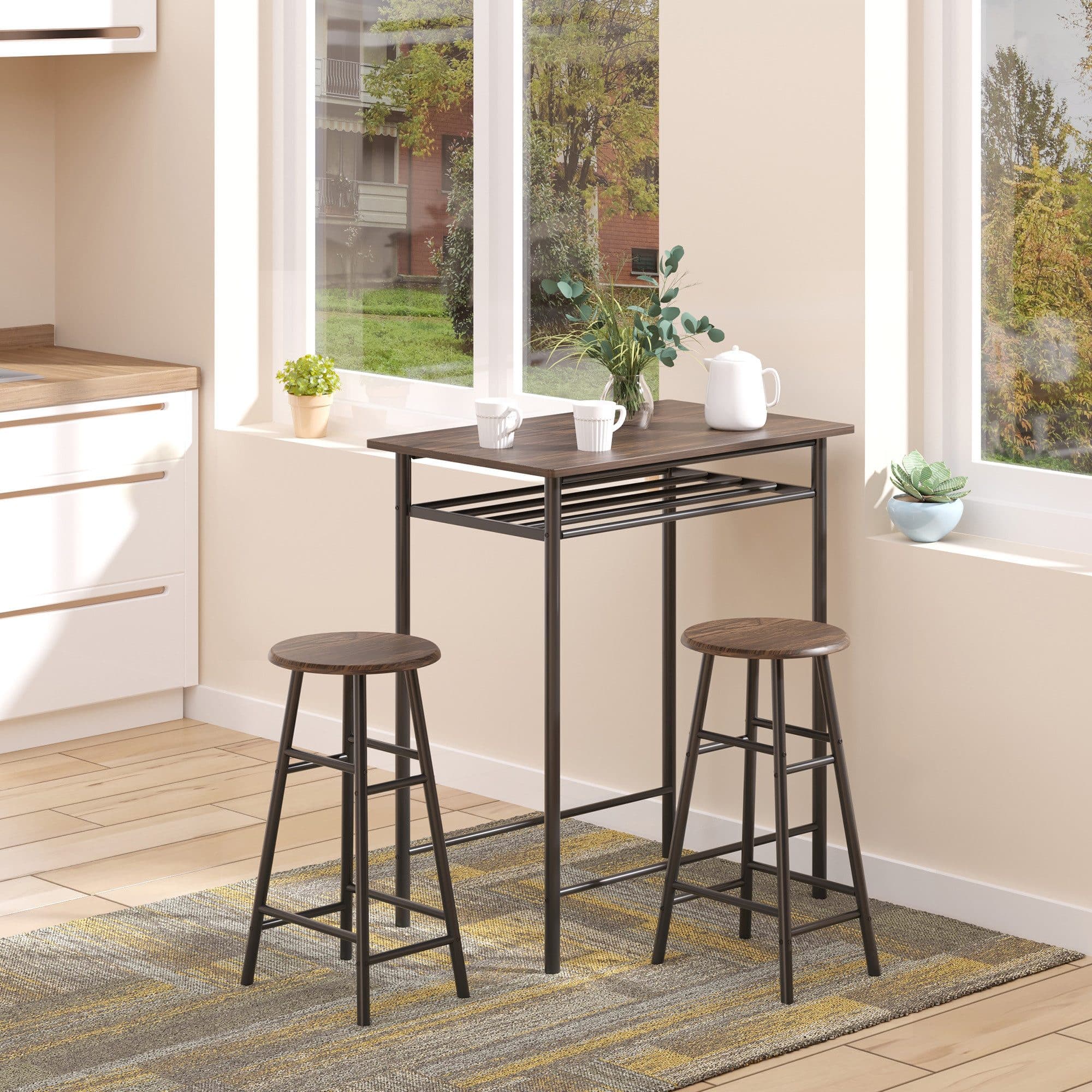 HOMCOM Bartisch Set 3-teilig Schwarz Industriestil mit Regal - Bild 2