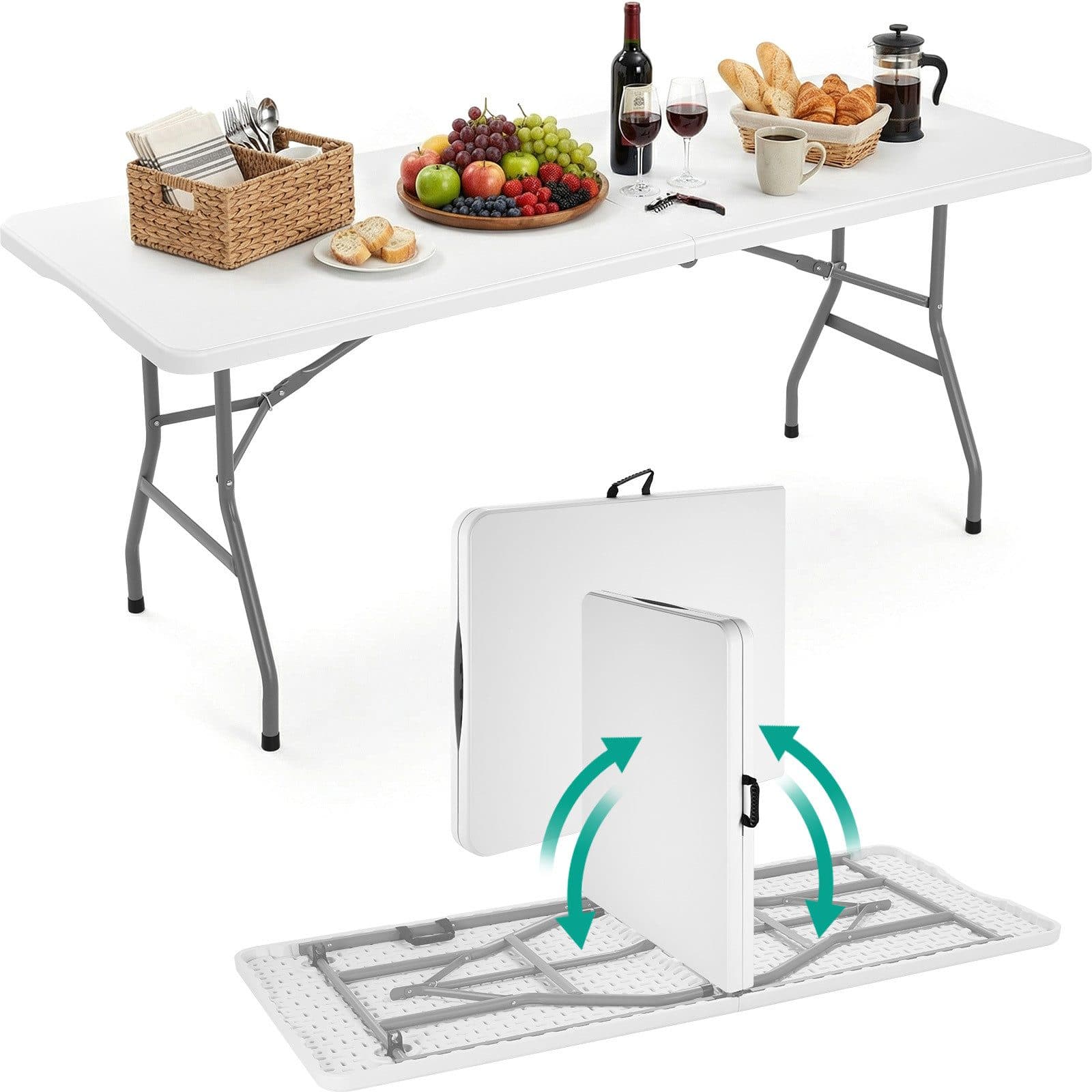 TLGREEN Klappbarer Gartentisch 180x75x74cm Weiß Kunststoff - Bild 2