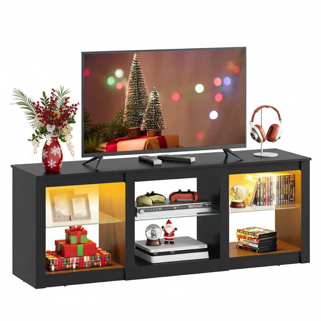 WLIVE Lowboard TV-Schrank mit RGB-LED-Beleuchtung Schwarz - Bild 2