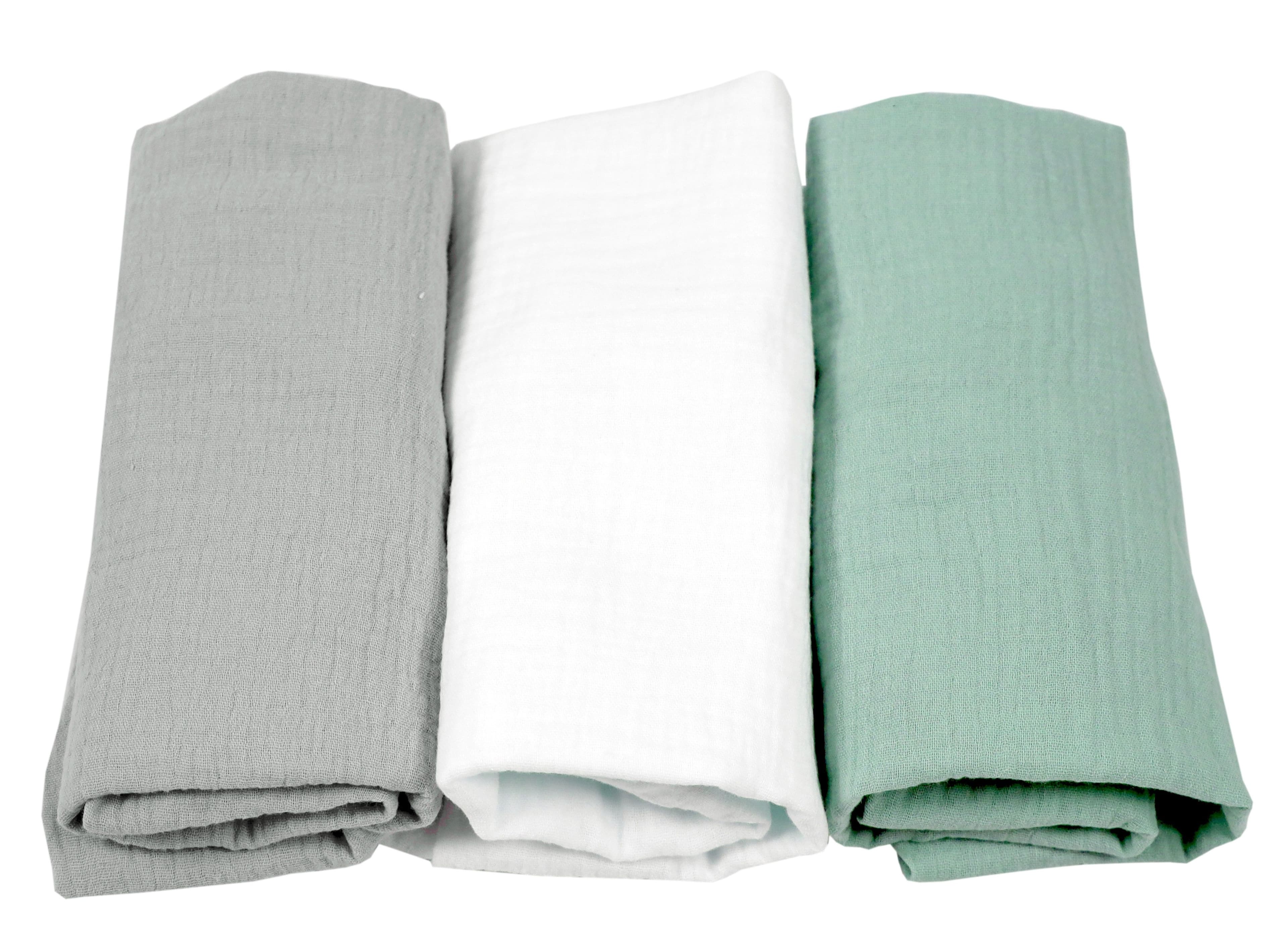 BabyLux Spannbettlaken Set 3er Pack Grau-Weiß-Grün Musselin - Bild 2