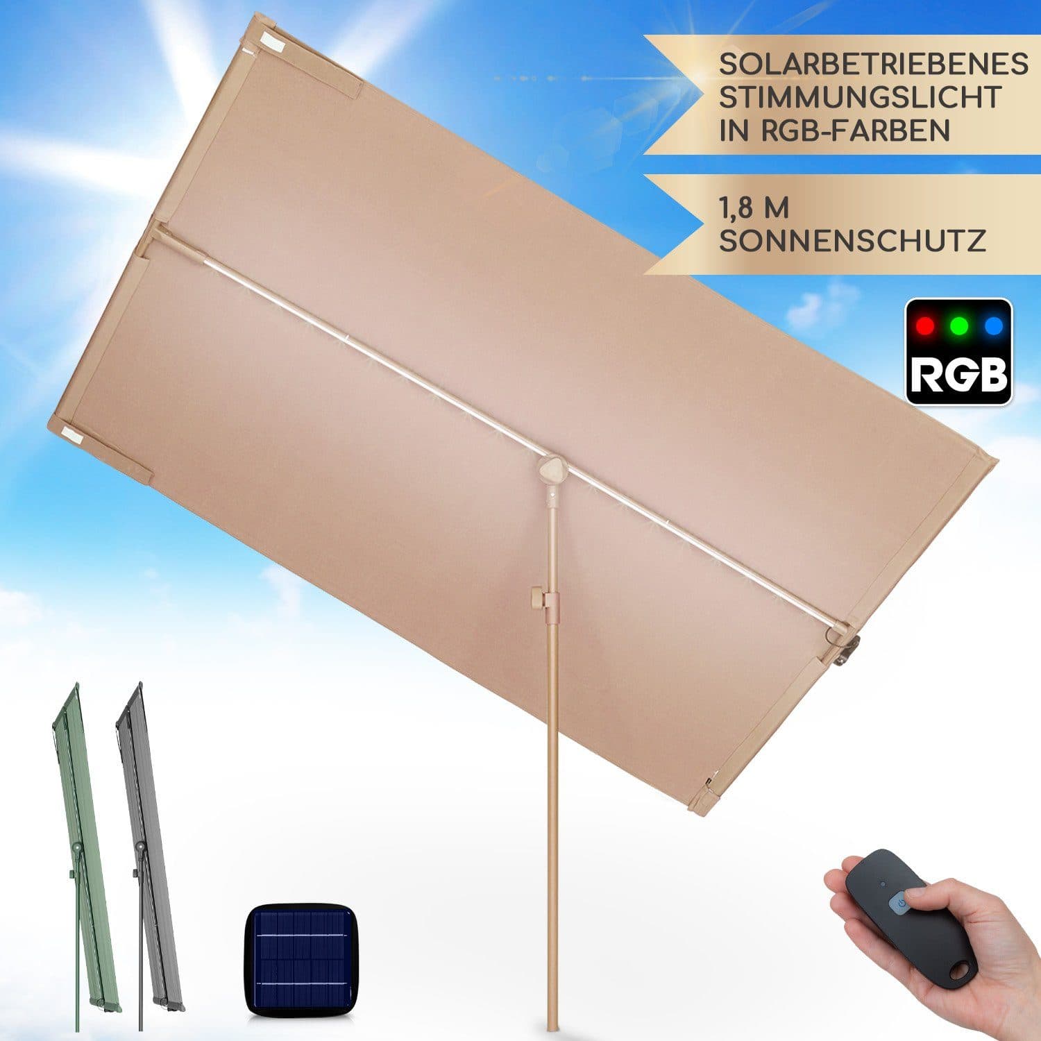 blumfeldt Bayonne Sonnenschirm Solar LED Taupe - Bild 2