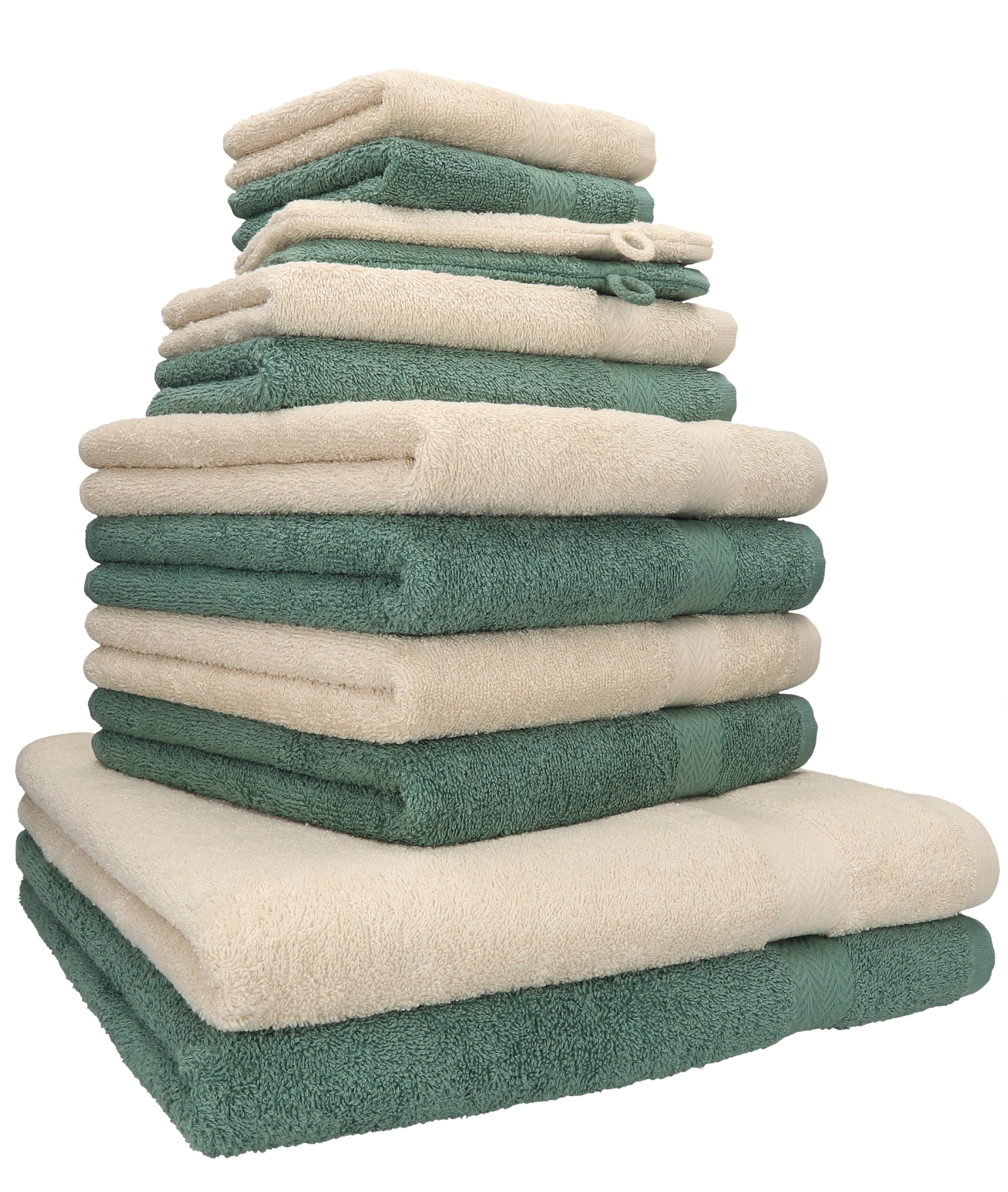 Betz Premium Handtuch-Set 12-tlg. 100% Baumwolle Sand/Tannengrün - Bild 2