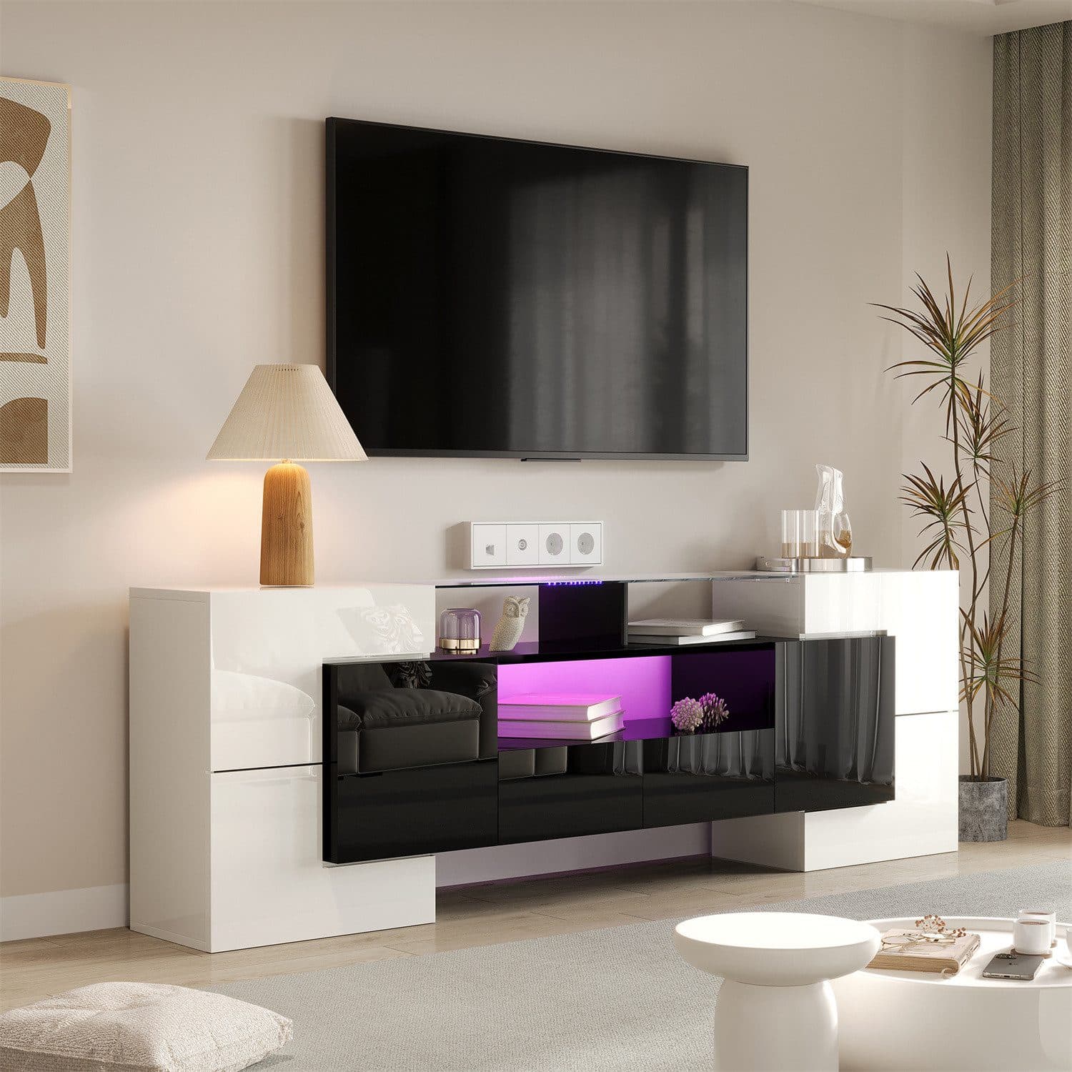autolock TV-Schwarz Weiß LED TV-Schrank Modernes Design - Bild 2