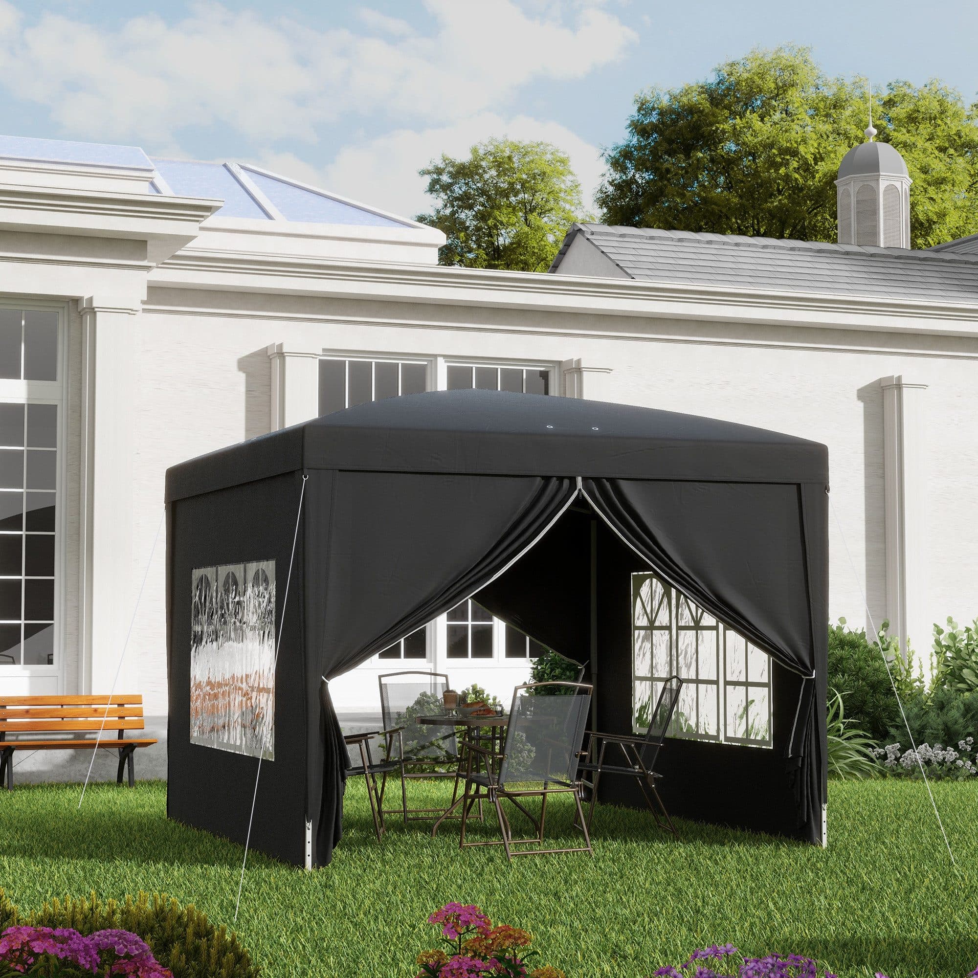 Outsunny Faltpavillon 3x3m Schwarz Wasserabweisend UV-Schutz - Bild 2