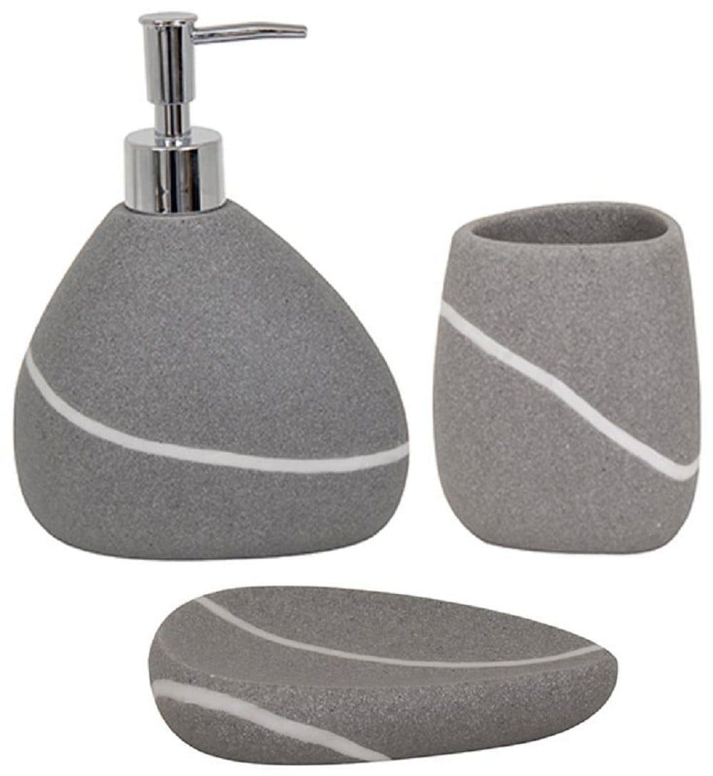 MSV Badaccessoires-Sets ZEN 3-tlg. Grau Polyresin Natursteinoptik - Bild 2