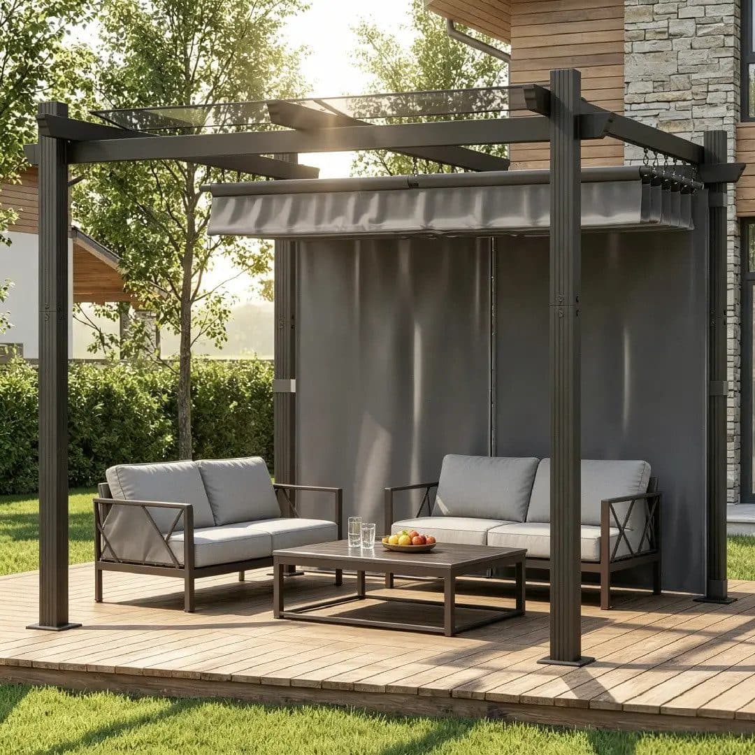 HOMALL Pavillon Pergola Aluminium mit Ziehbare Markise Grau - Bild 2
