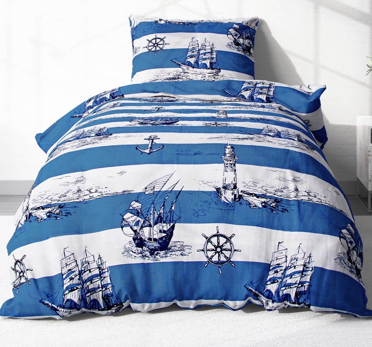 Heubergshop Bettwäsche Renforcé 2-teilig Blau Maritim Leuchtturm - Bild 2