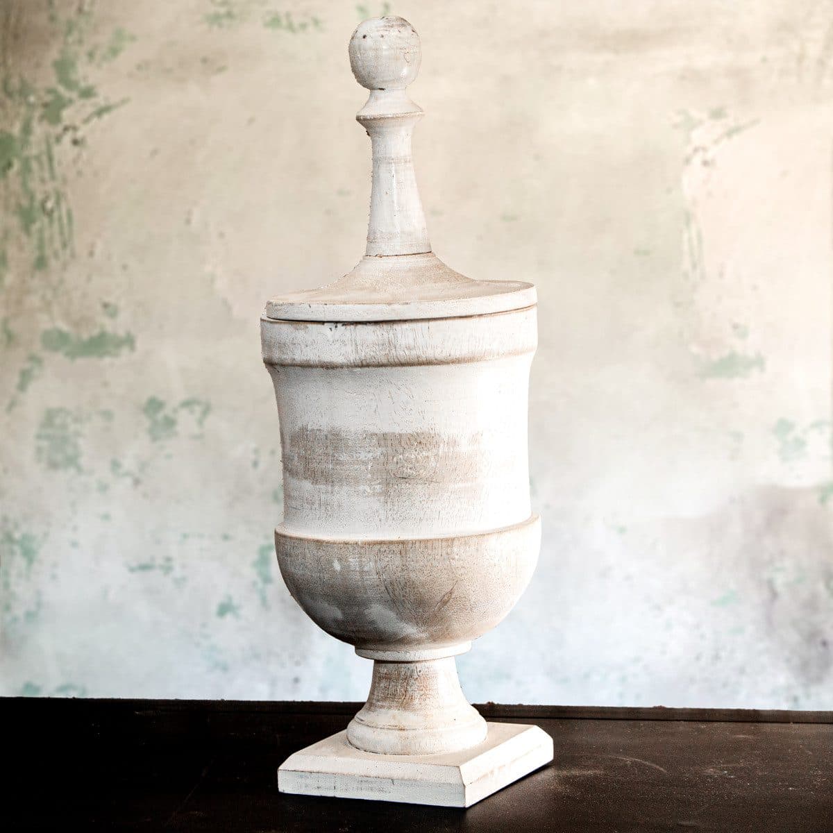 Antikas Holzvase Urne mit Deckel Beige - Bild 2