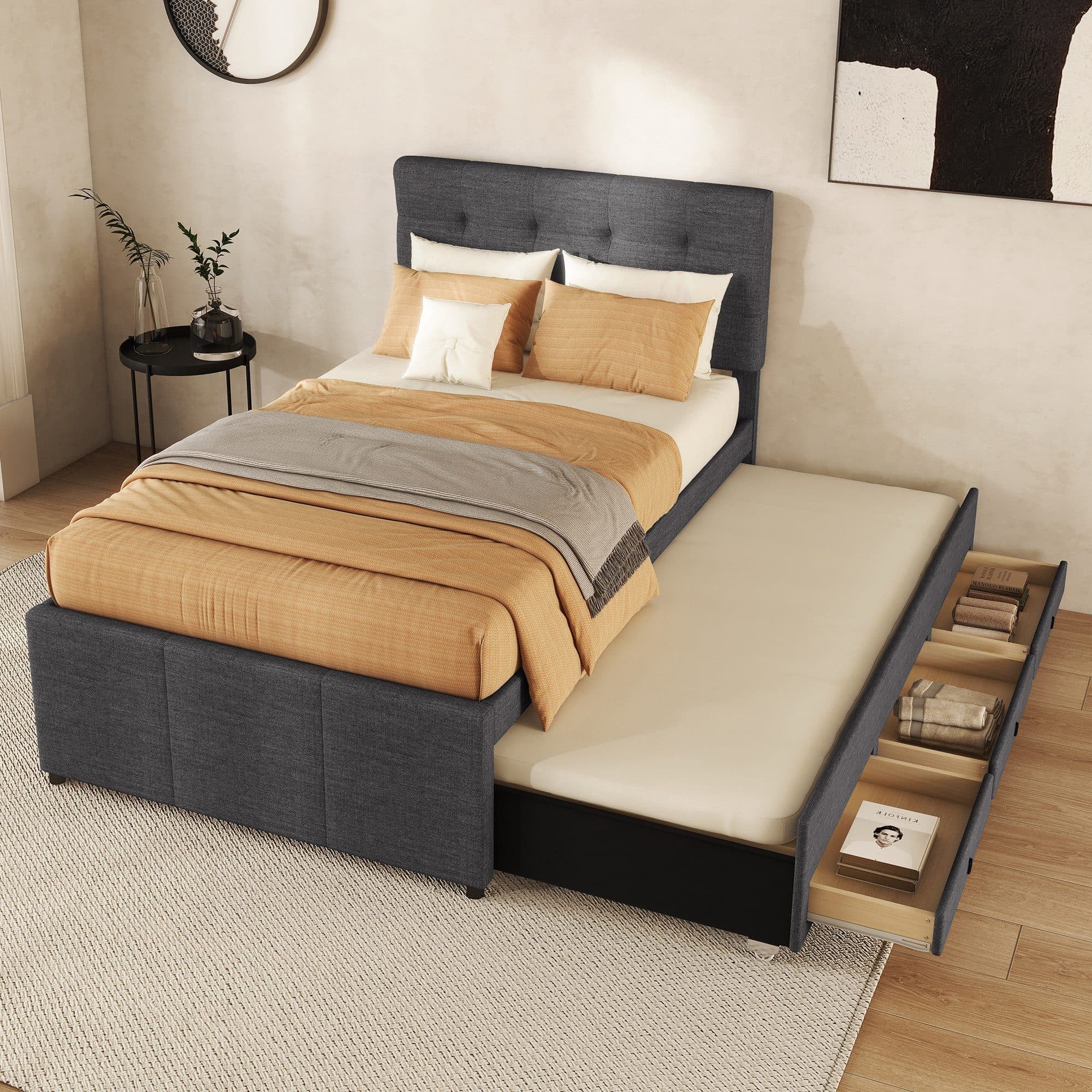BlingBin Polsterbett Funktionsbett Jugendbett mit Ausziehbett und drei Schubladen - Bild 2