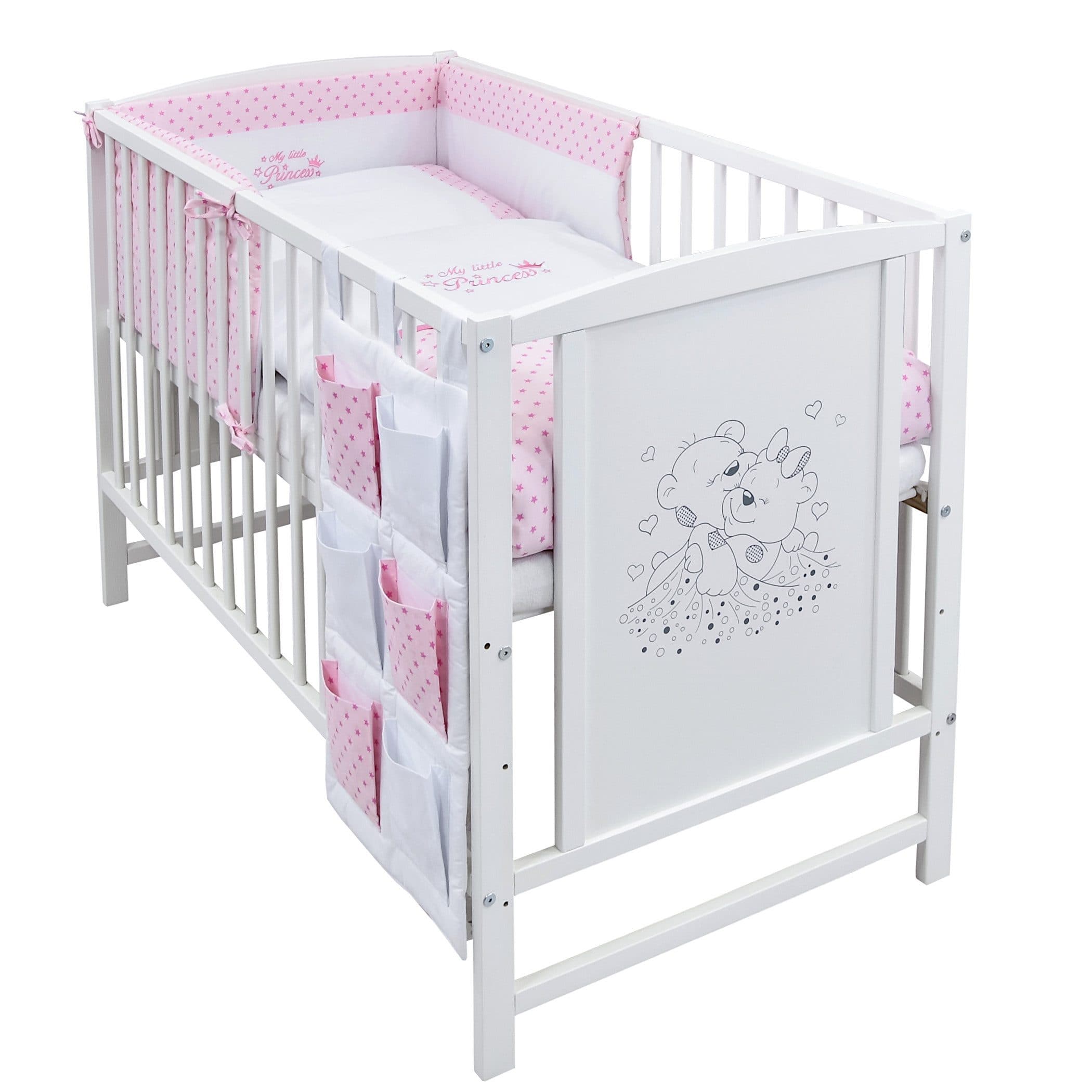 Baby-Delux Babybett Mia Komplettset 3-tlg. Betttasche 9-tlg. Kinderbett 60x120 cm Weiß - Bild 2