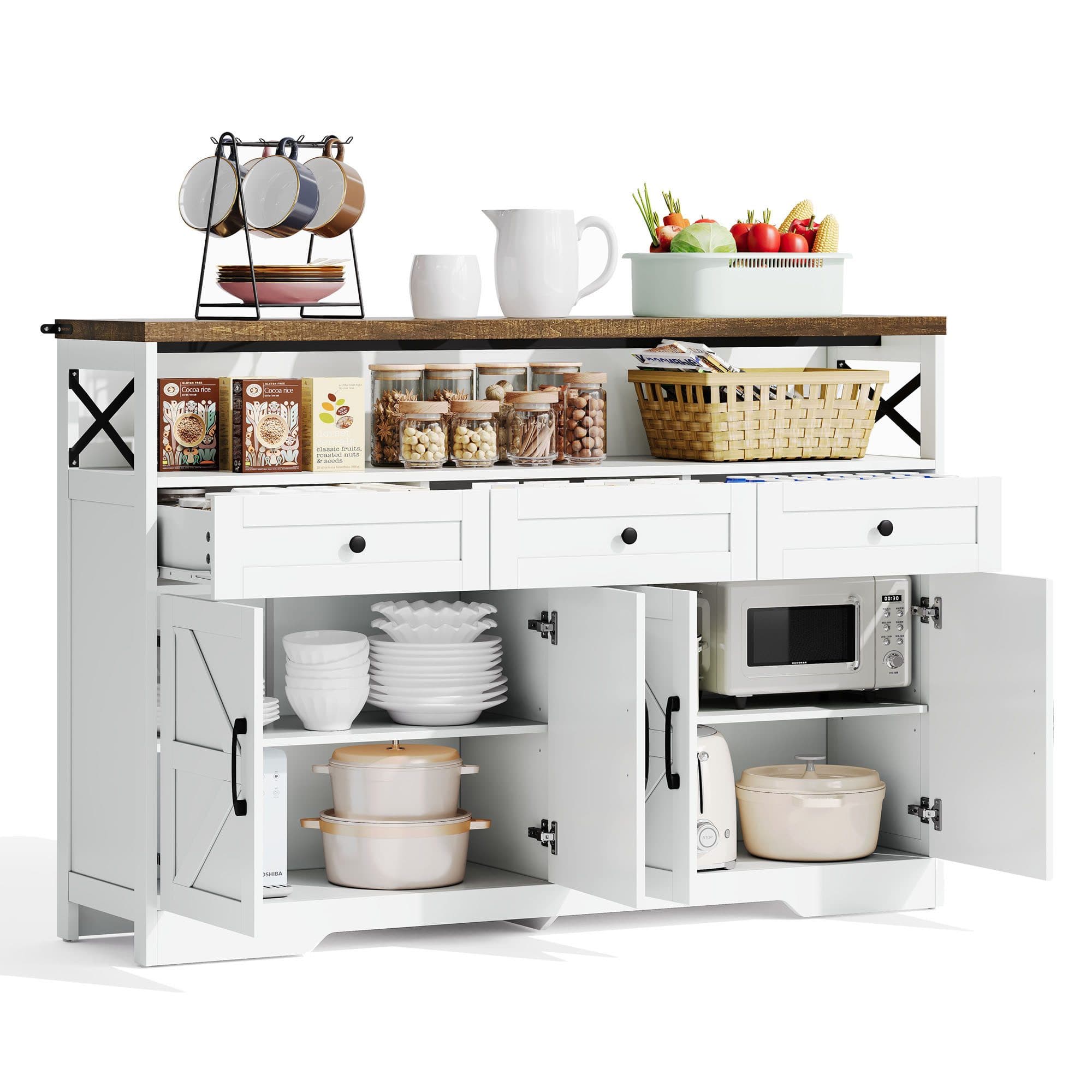 REDOM Sideboard Buffet-Schrank 140cm Landhausstil Weiß/Braun - Bild 2