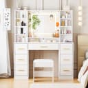 BEWISHOME Schminktisch mit Spiegel und Hocker, 7 Schubladen, LED-Beleuchtung Bild 2