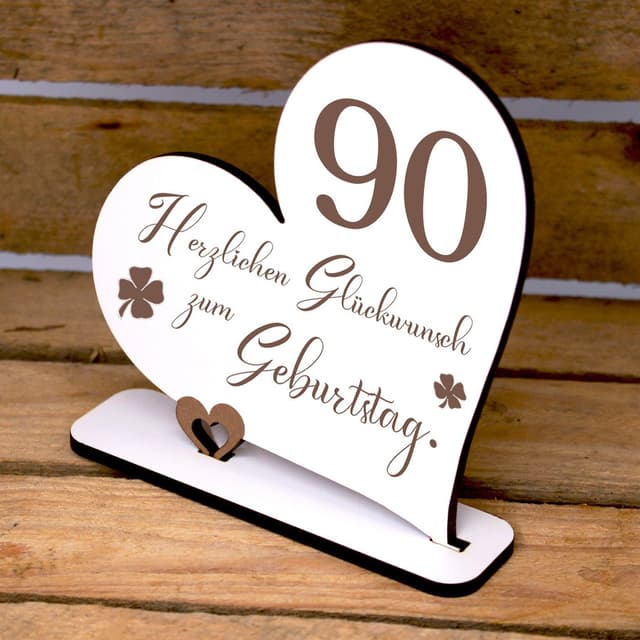 Dekolando Deko-Schriftzug 90 Jahre Geburtstag Herz Aufsteller - Weißes HDF Holz