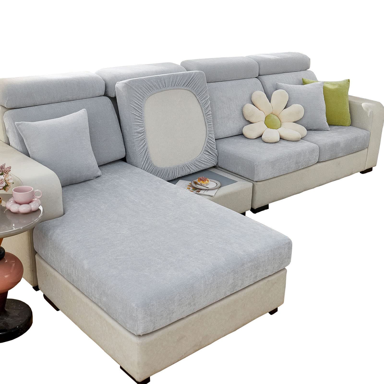 Zaewry Sofabezug Stretch Grau Chenille Sofaüberwurf - Bild 2