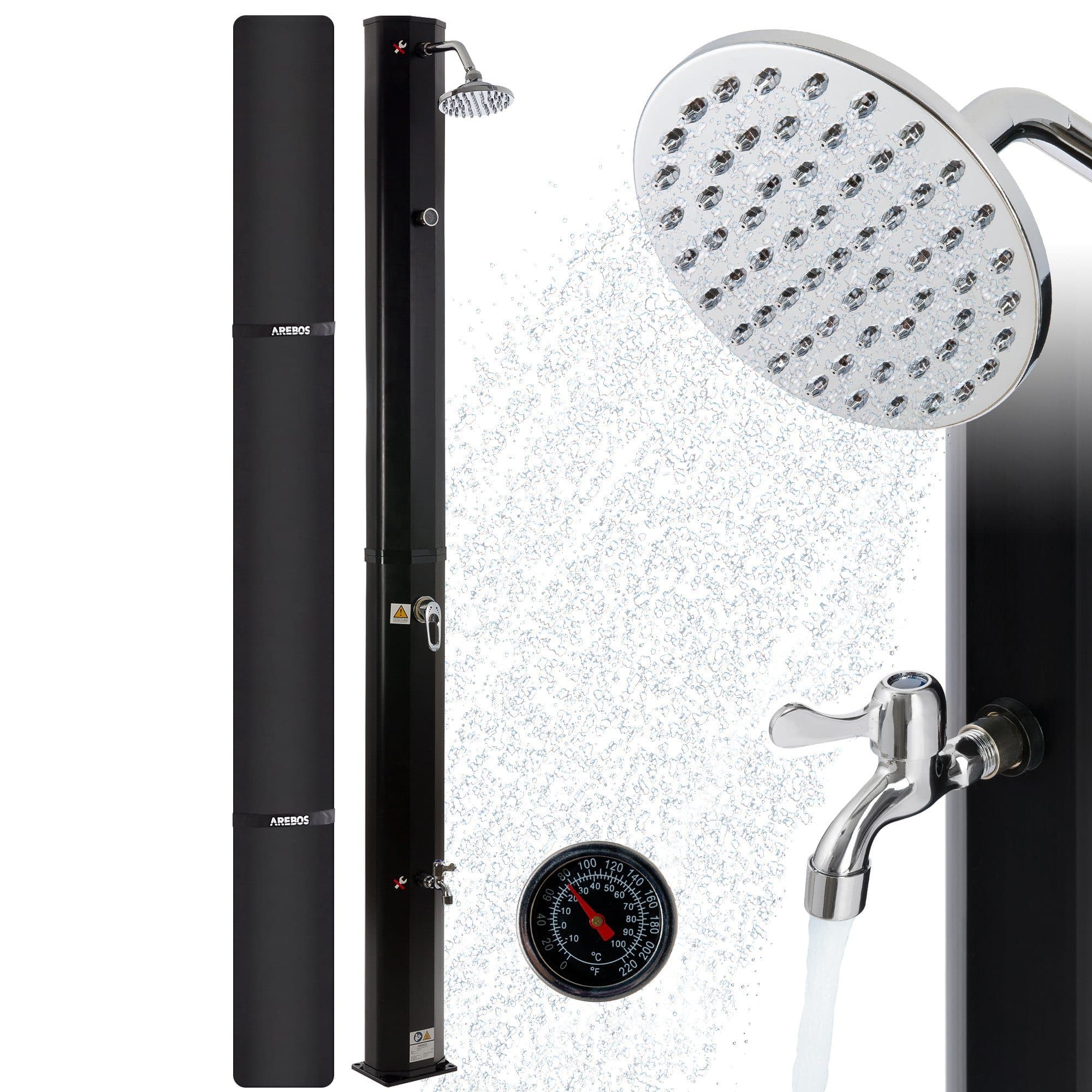 Arebos Solardusche 35L mit Thermometer & Fußdusche Schwarz/Gold/Silber - Bild 2