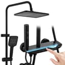 HOMELIVE Brausegarnitur Duschsystem Warm/Kalt Klaviertasten Digital Temperaturanzeige 3 Strahlarten Handbrause Wasserfallauslauf Höhenverstellbar Schwarz Bild 2