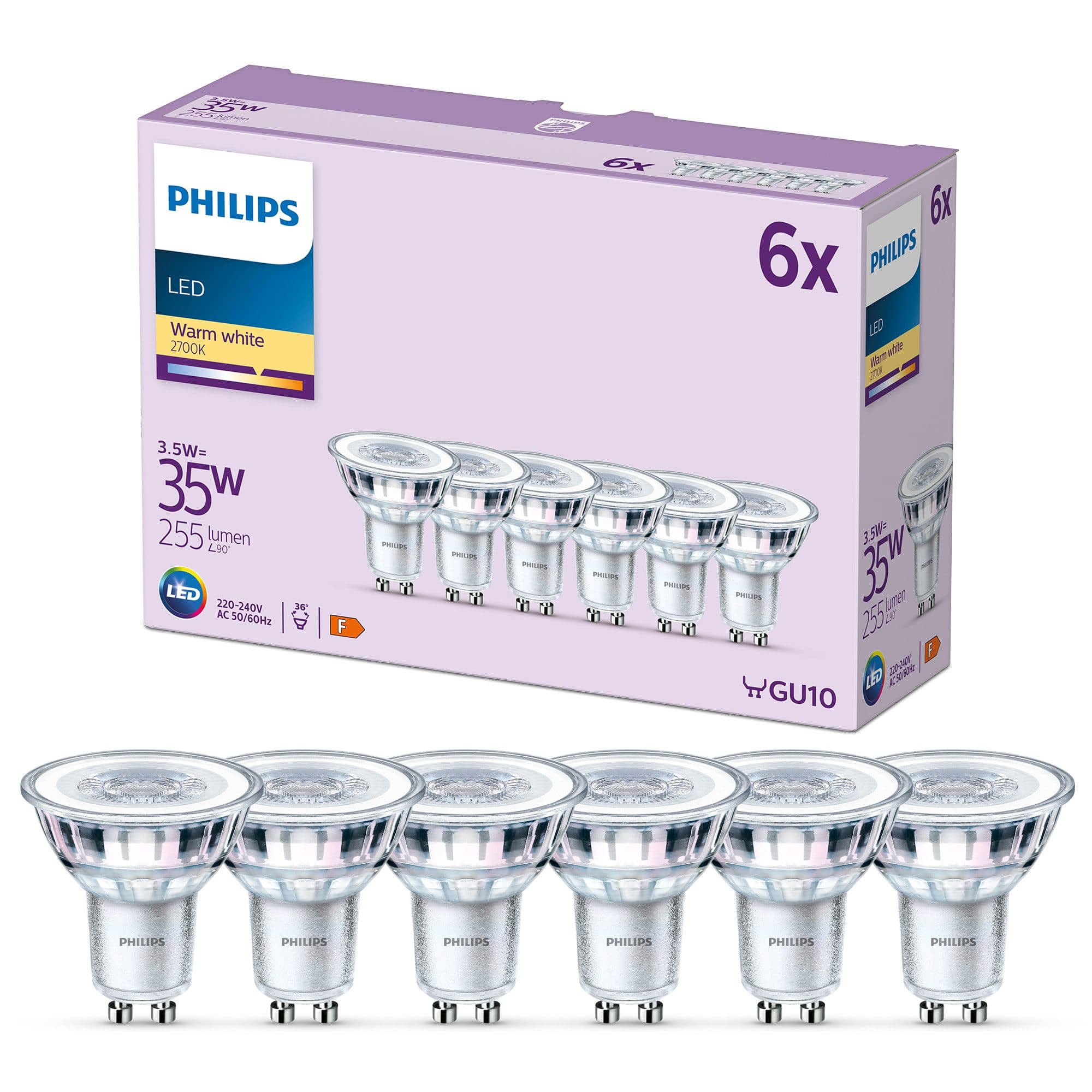 Philips LED-Leuchtmittel Classic GU10 6 St. Warmweiß Non-Dim - Bild 2
