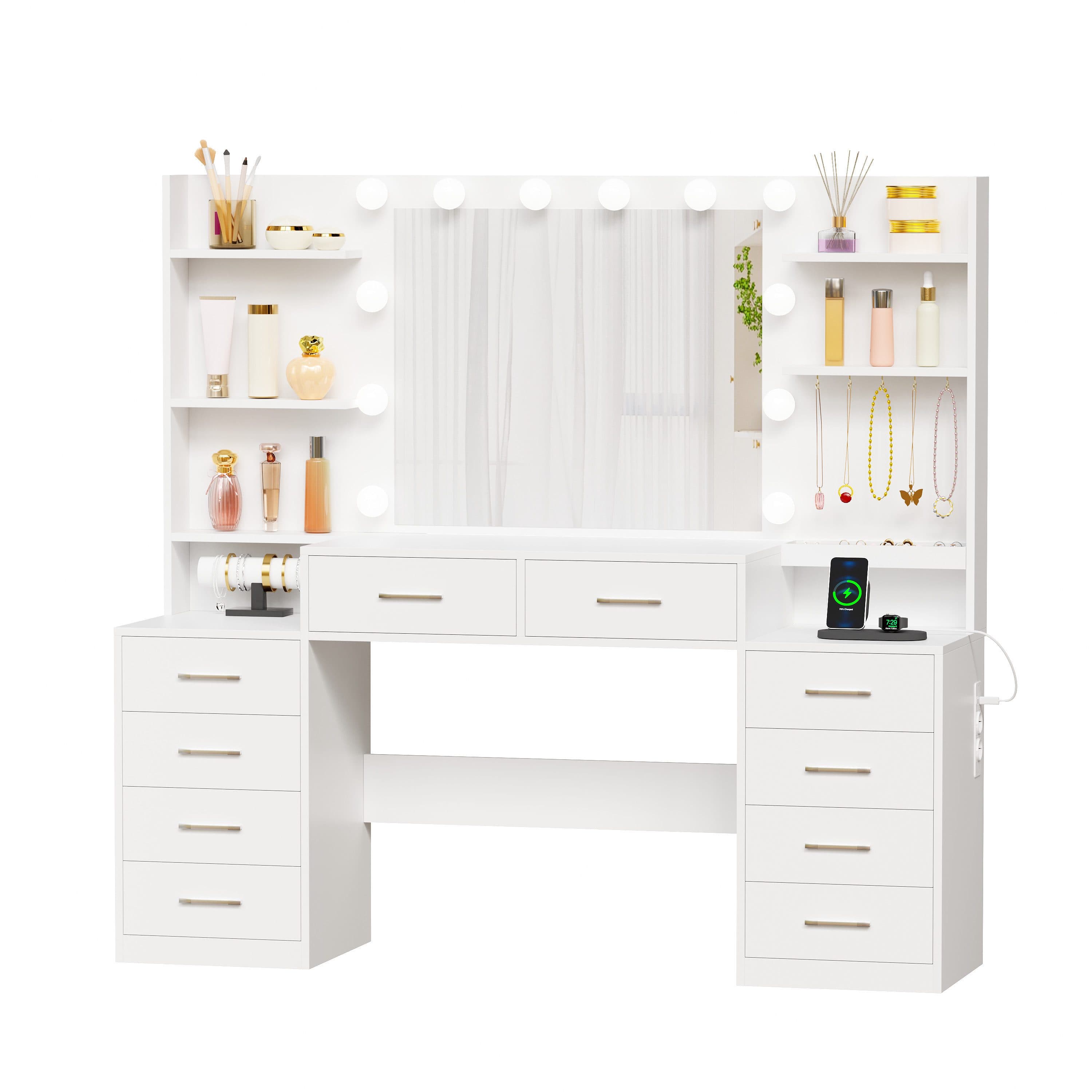 BEWISHOME Schminktisch mit LED-Beleuchtung und Ladestation - Bild 2