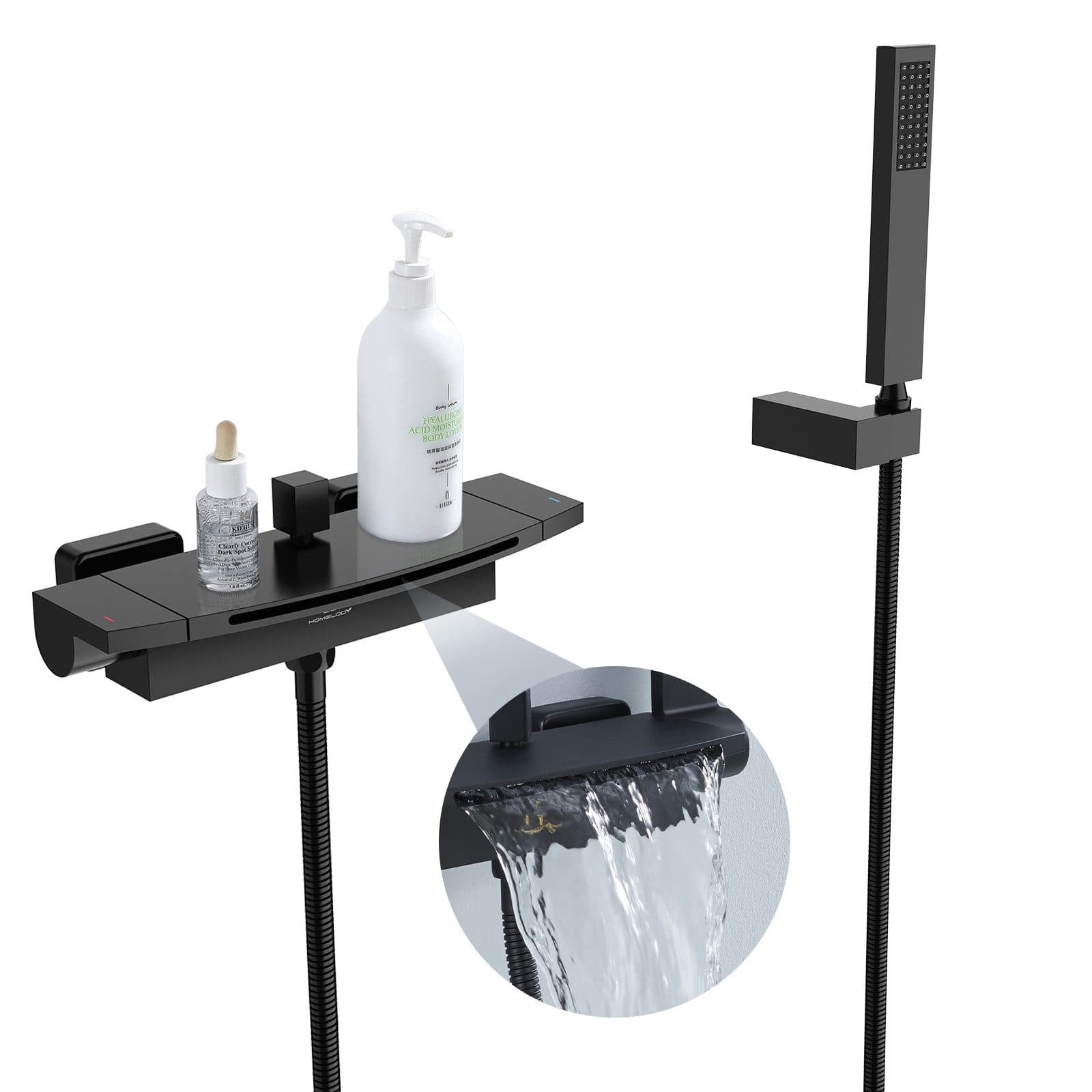 HOMELIVE Duscharmatur Wasserfall Wasserhahn Schwarz Matt Messing - Bild 2