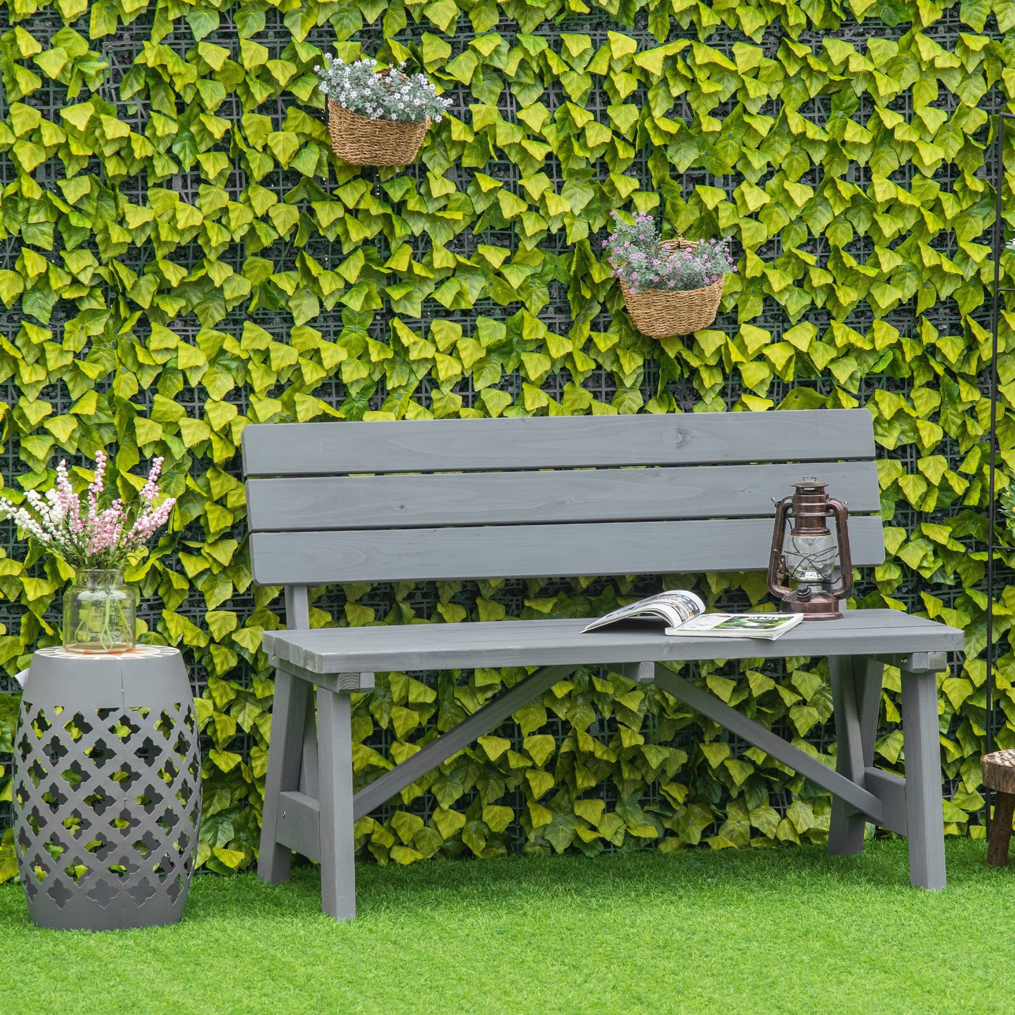 Outsunny Gartenbank Grau 2-Sitzer mit Rückenlehne wetterfest - Bild 2