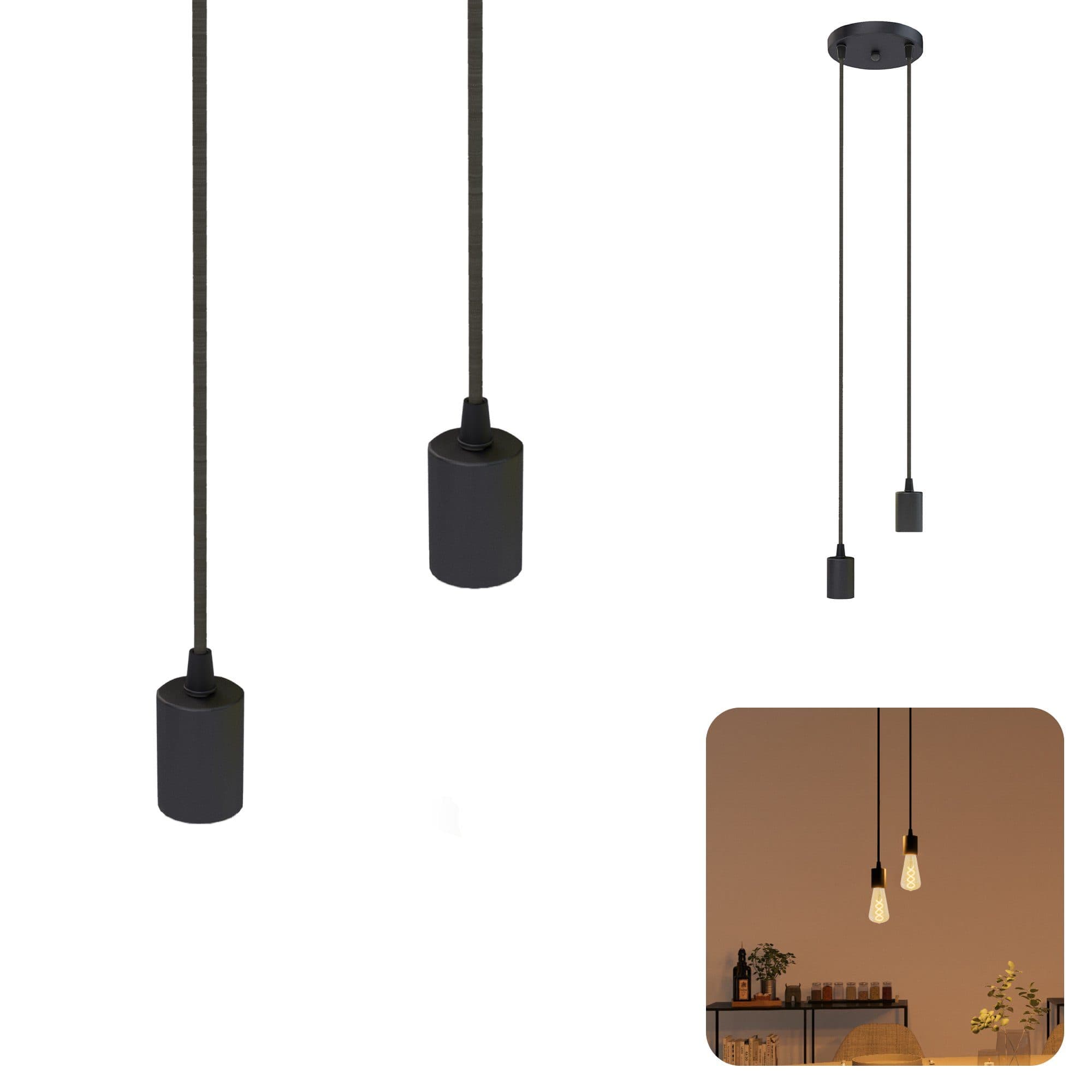 SSC-LUXon PARU Pendelleuchte 2-flammig Schwarz Retro Industrial - Bild 2