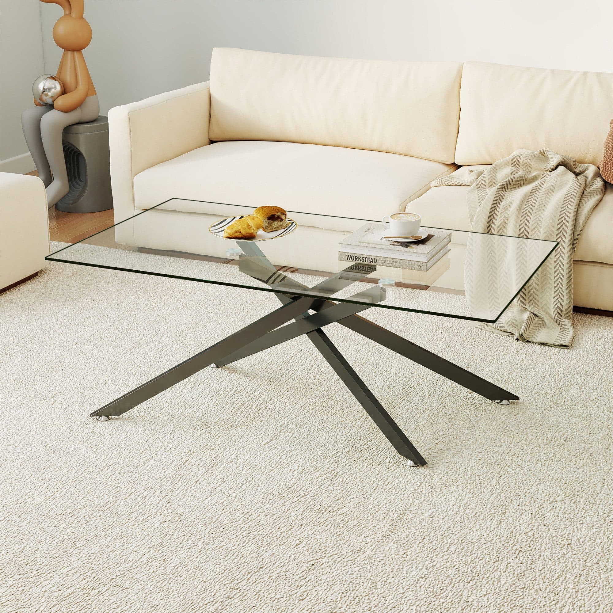 STILVORA Couchtisch Glas Metall Schwarz Rechteckig Modern - Bild 2