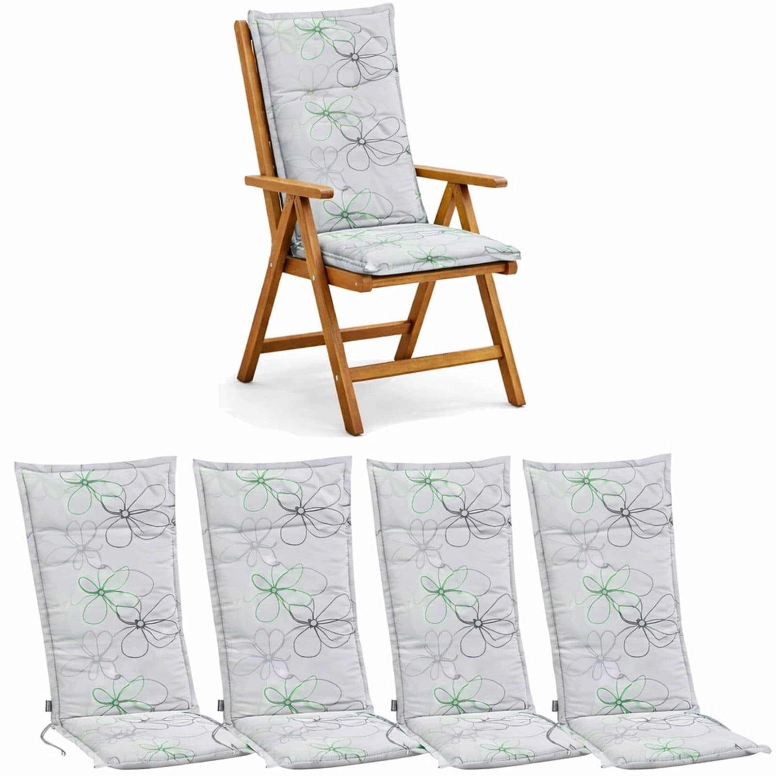 BURI Hochlehnerauflage Gartenstuhlauflagen Blumenmuster UV-lichtecht 4er Set - Bild 2