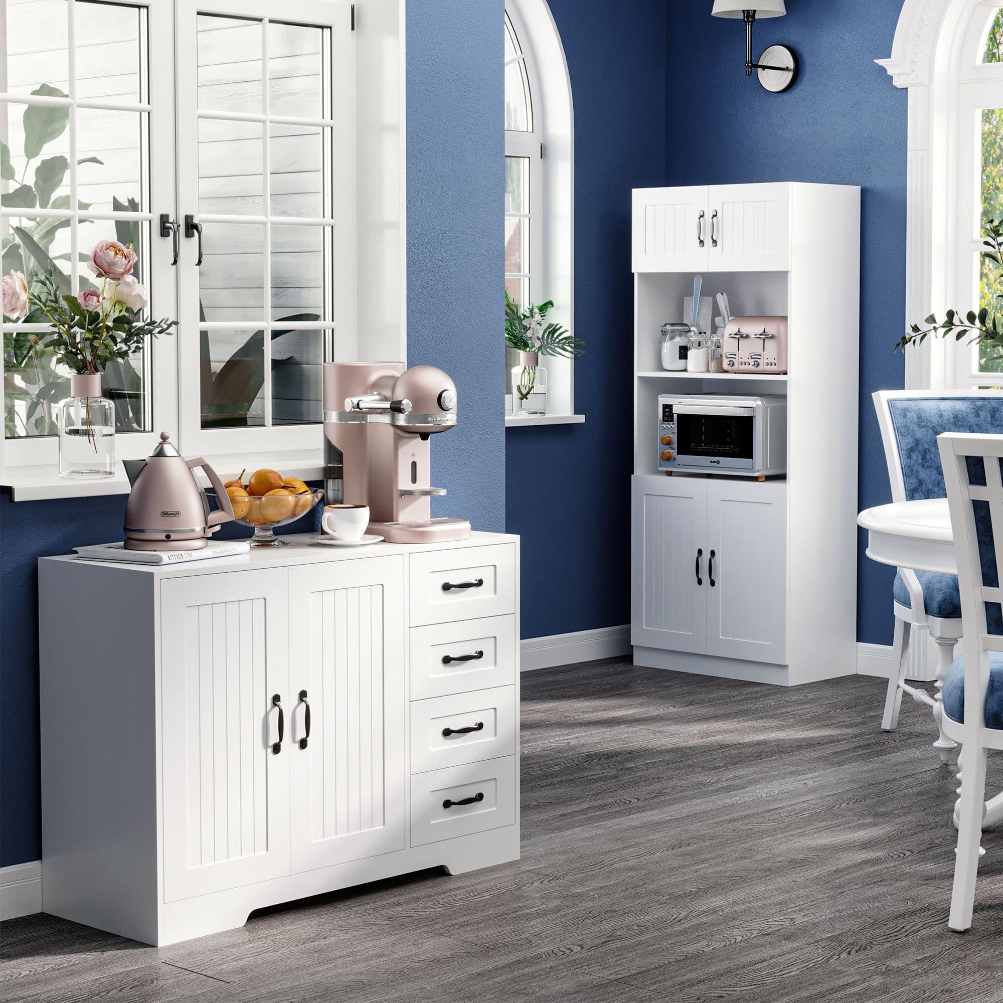 HOMCOM Sideboard Aufbewahrungsschrank Weiß mit 4 Schubladen - Bild 2
