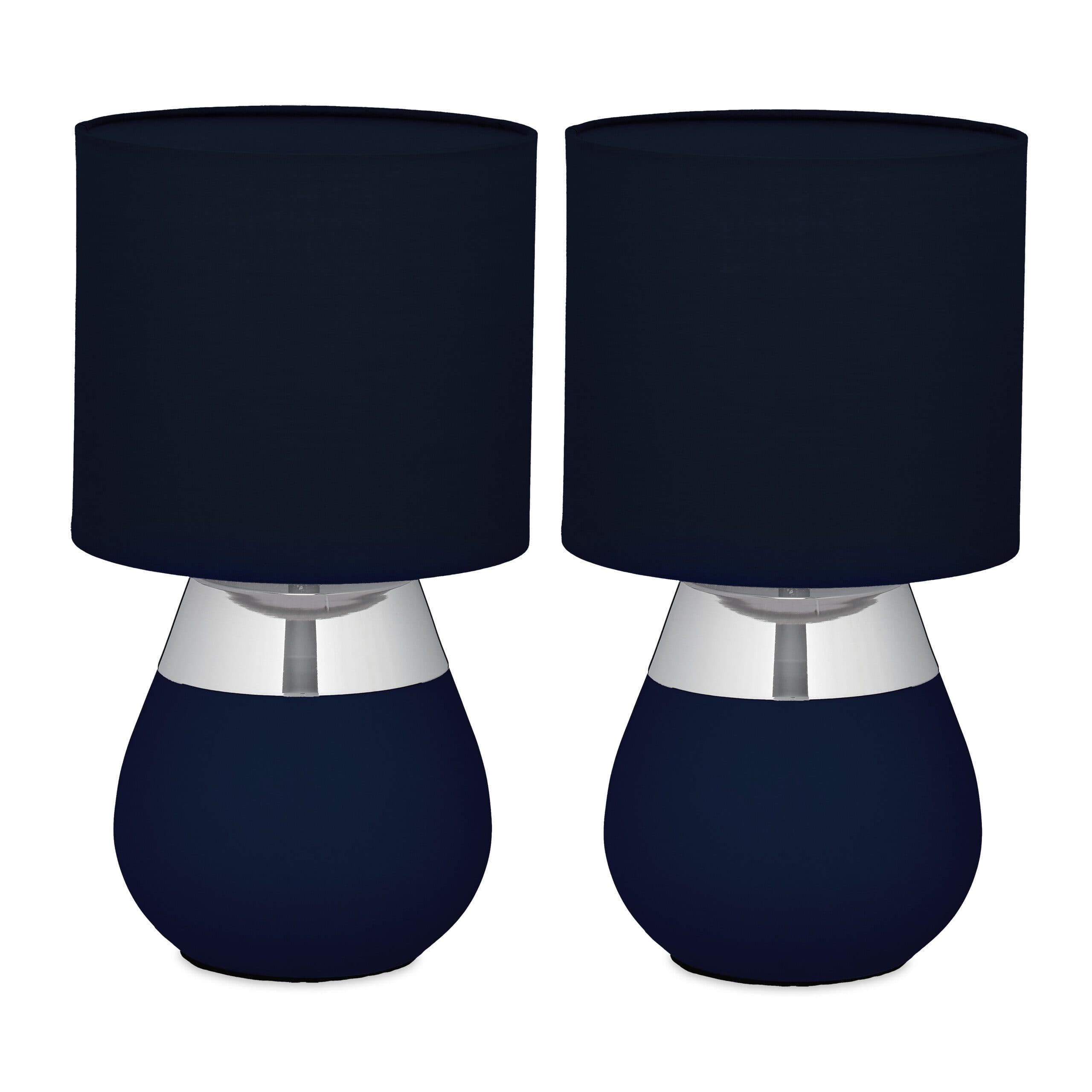 relaxdays Nachttischlampe 2er Set mit Stoffschirm blau/silber - Bild 2