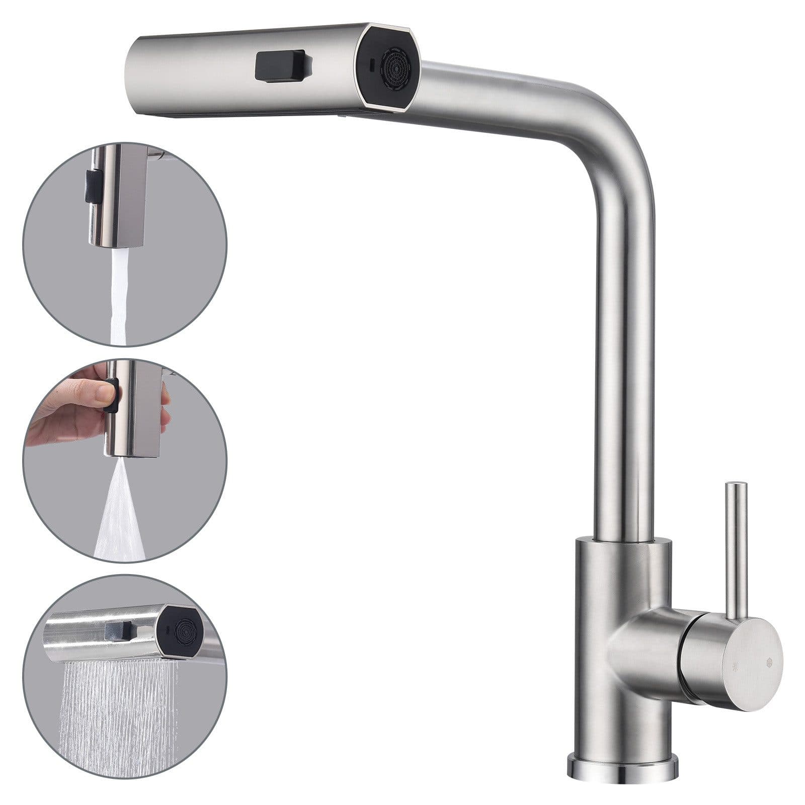 HOMELODY Küchenarmatur Ausziehbar 360° Schwenkbar Drei Sprühfunktionen Silber - Bild 2