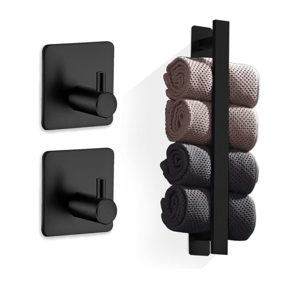 LIVINA HOME Handtuchhaken Set Schwarz Selbstklebend Edelstahl - Bild 2