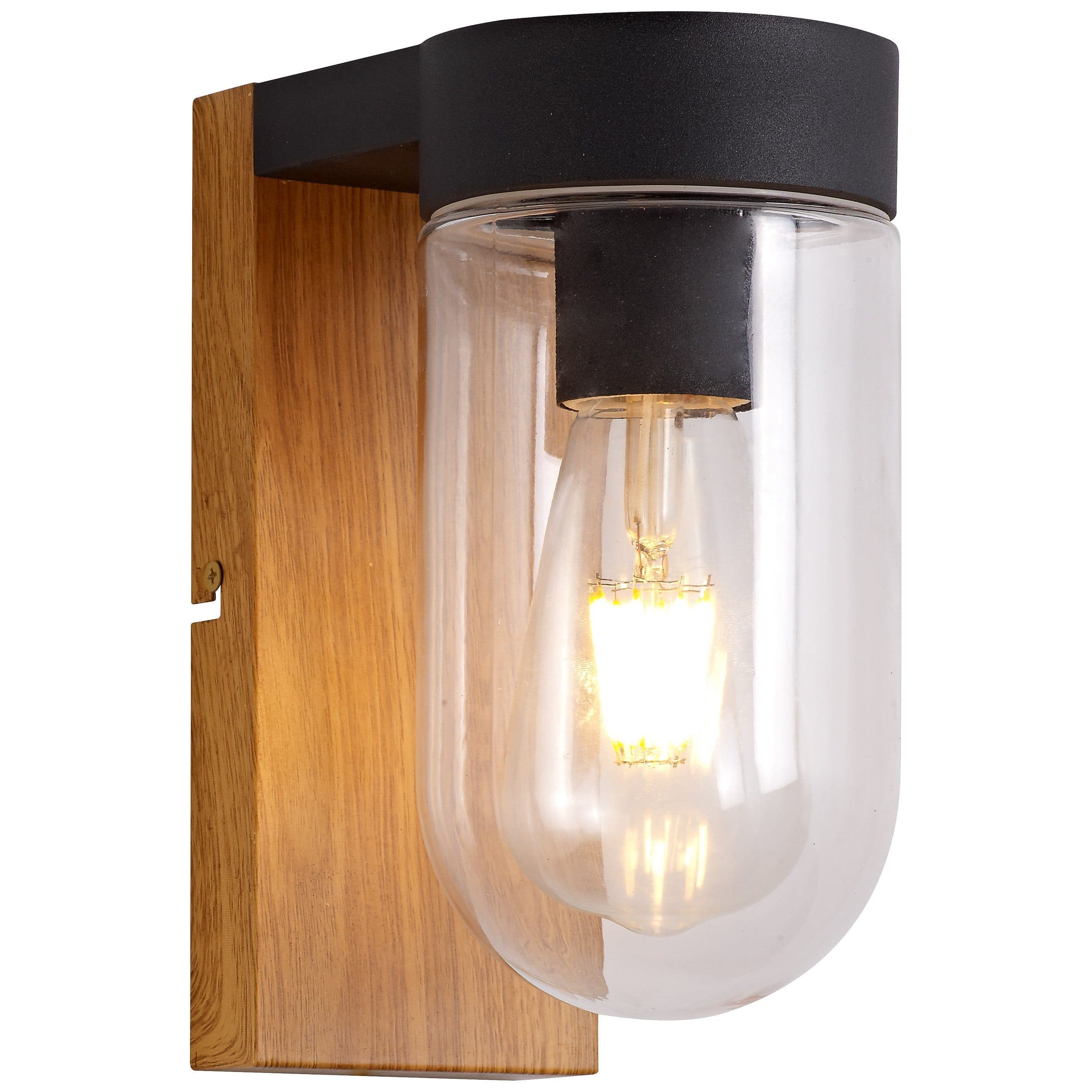 BRILLIANT Außen-Wandleuchte Cabar Holz Dunkel/Schwarz E27 IP44