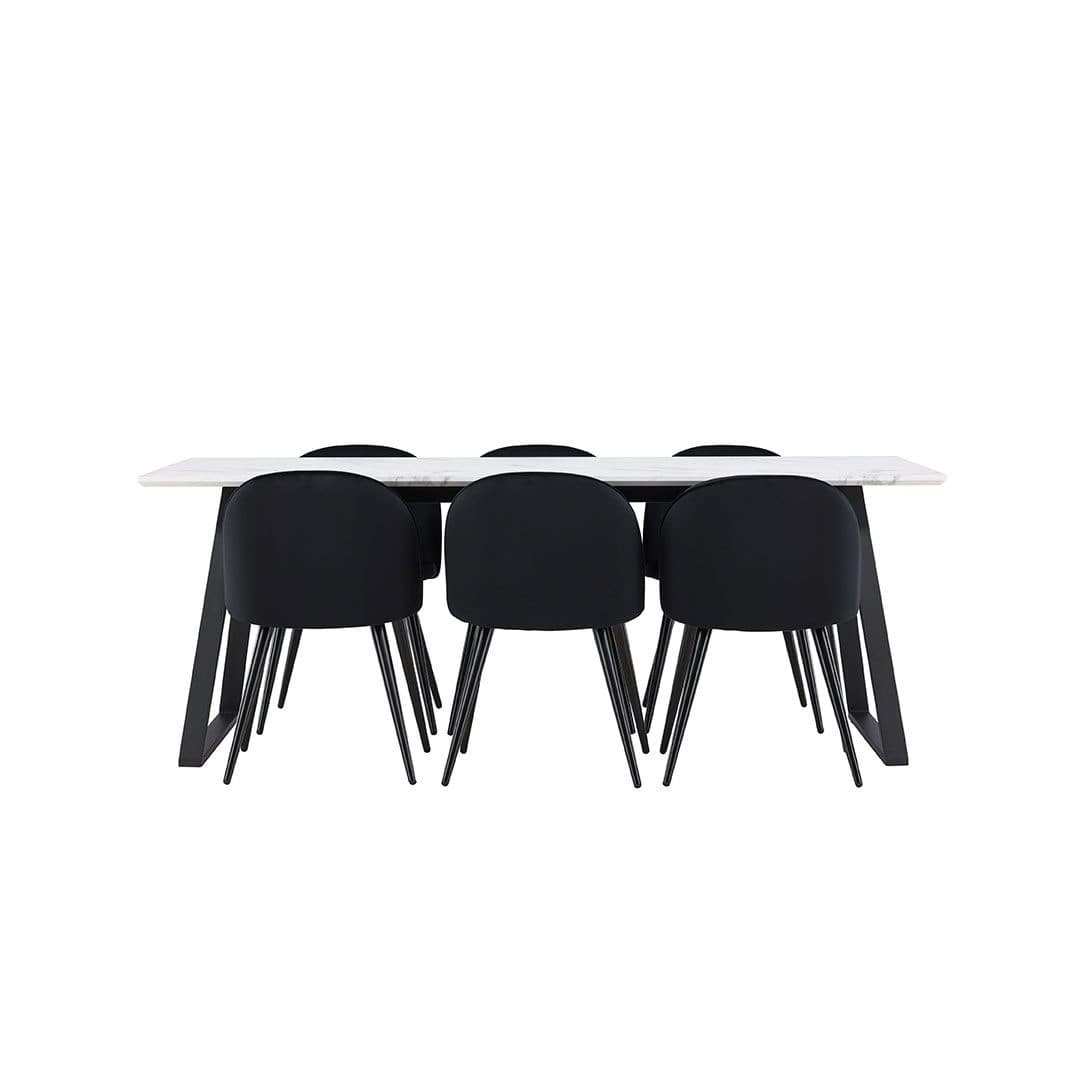 ebuy24 Essgruppe Malaga 7-tlg. Esstisch 90x200cm Weiß mit 6 Stühlen Schwarz - Bild 2