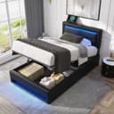 Flieks Polsterbett Schwarz mit LED, USB und Stauraum Bild 2