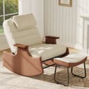 FUROKOY Schaukelstuhl Relaxsessel mit Hocker Cord Beige Bild 2