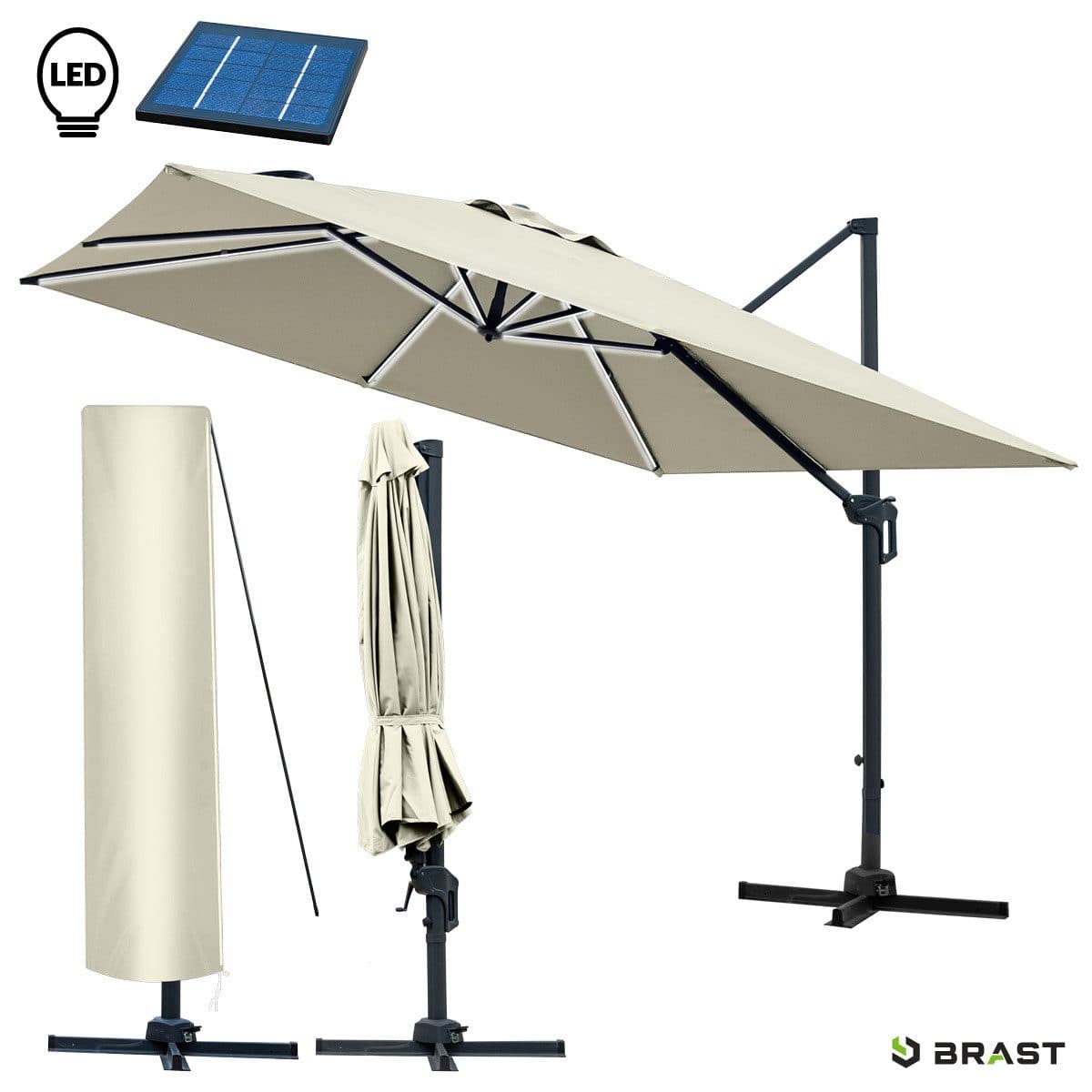 BRAST Ampelschirm Alu Beige 300x300 cm UV-Schutz 50+ wetterfest - Bild 2