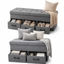 Onbest Sitzbank mit Stauraum gepolstert faltbar Grau Leinenoptik Bild 2