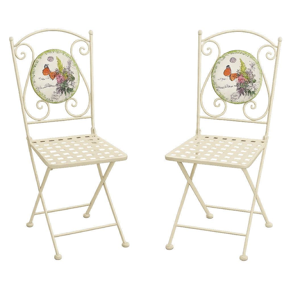 HTI-Living Gartenstuhl Celia 2er Set Vintage Metall Creme