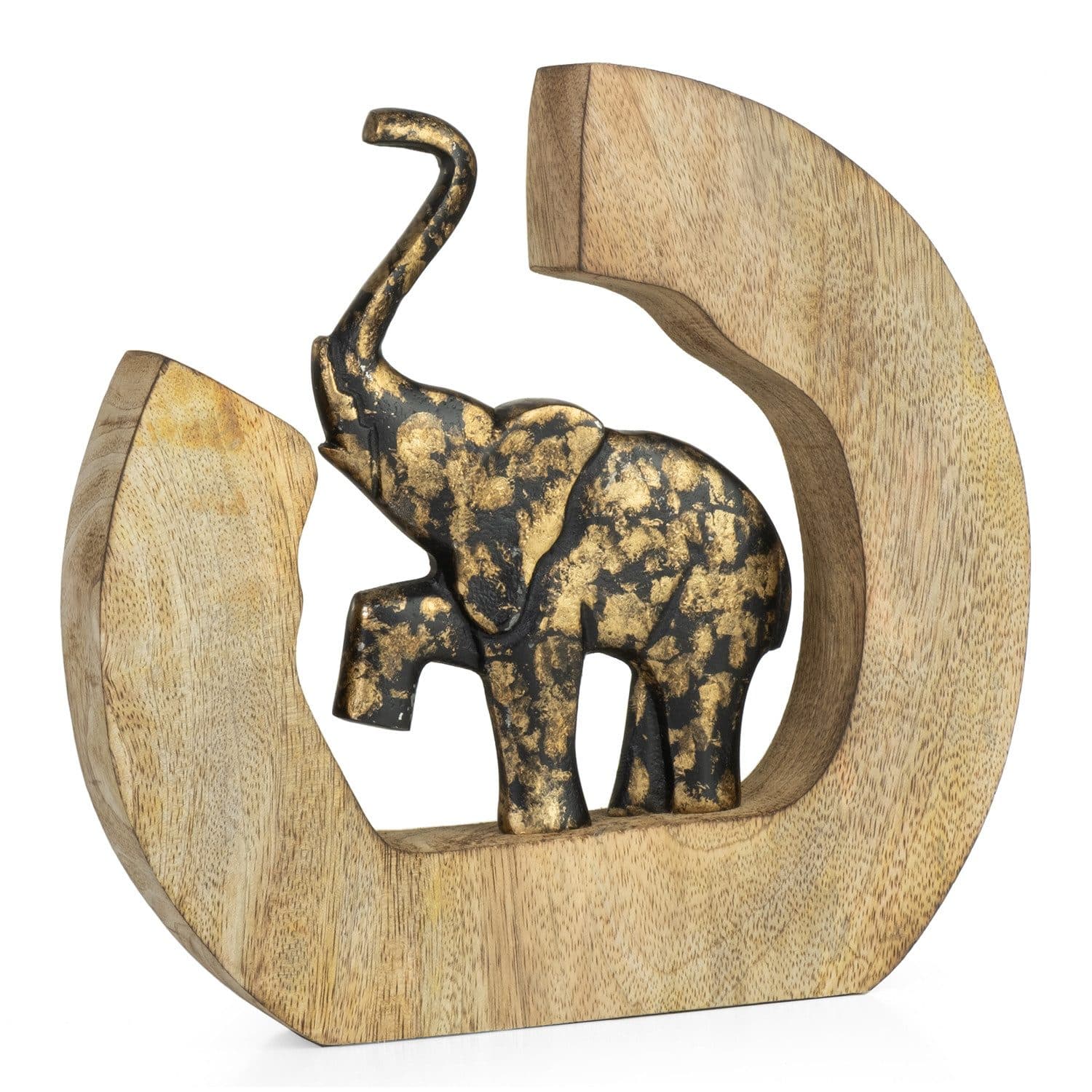 Moritz Dekofigur Elefant Aluminium Mangoholzrahmen Schwarz-Gold - Bild 2