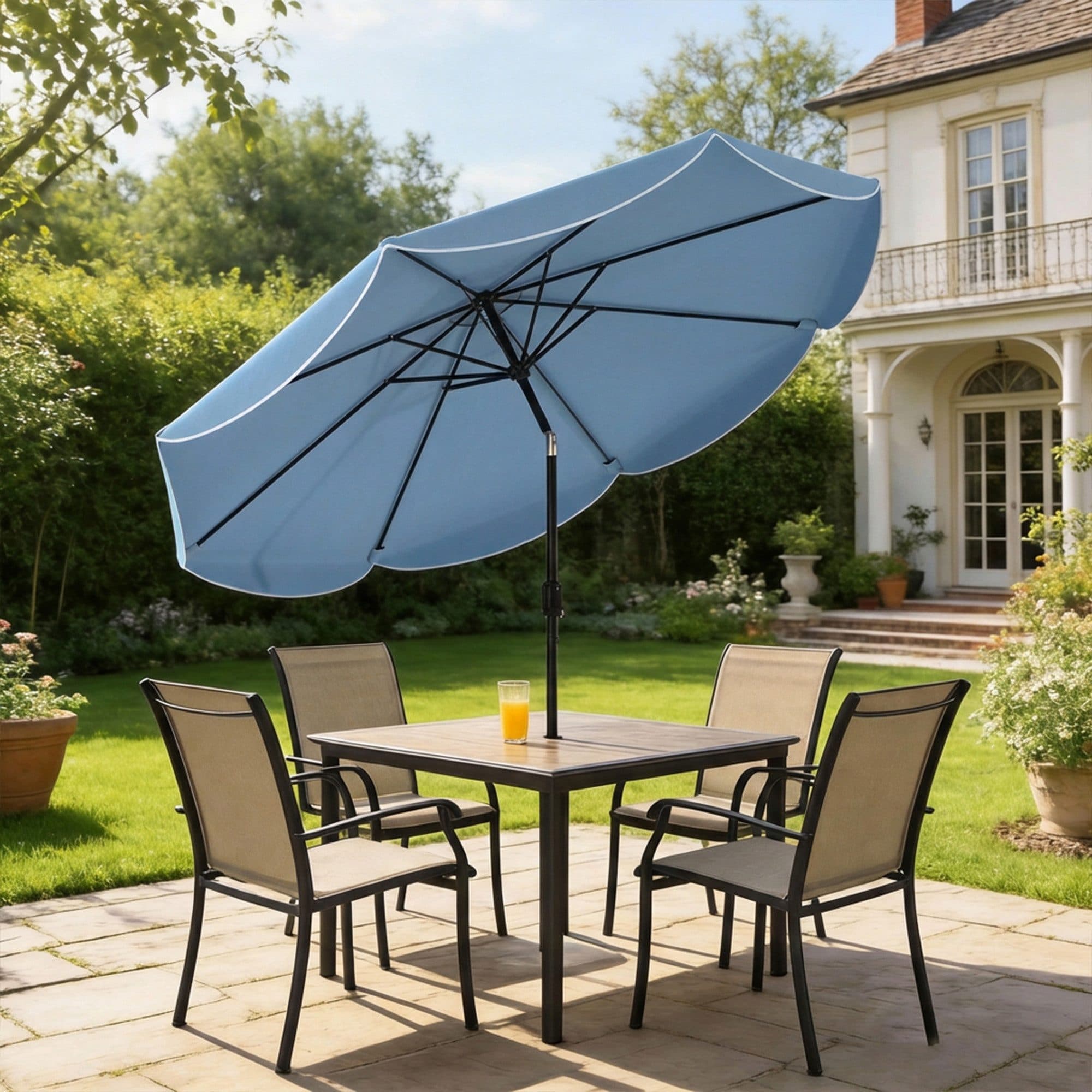 Outsunny Sonnenschirm rund Balkonschirm mit Kurbel 8 Streben, Himmelblau - Bild 2