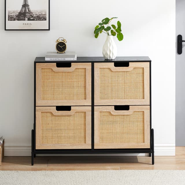 GarveeMore Schuhschrank Schwarz 4 Klappen 8 Ablageflächen
