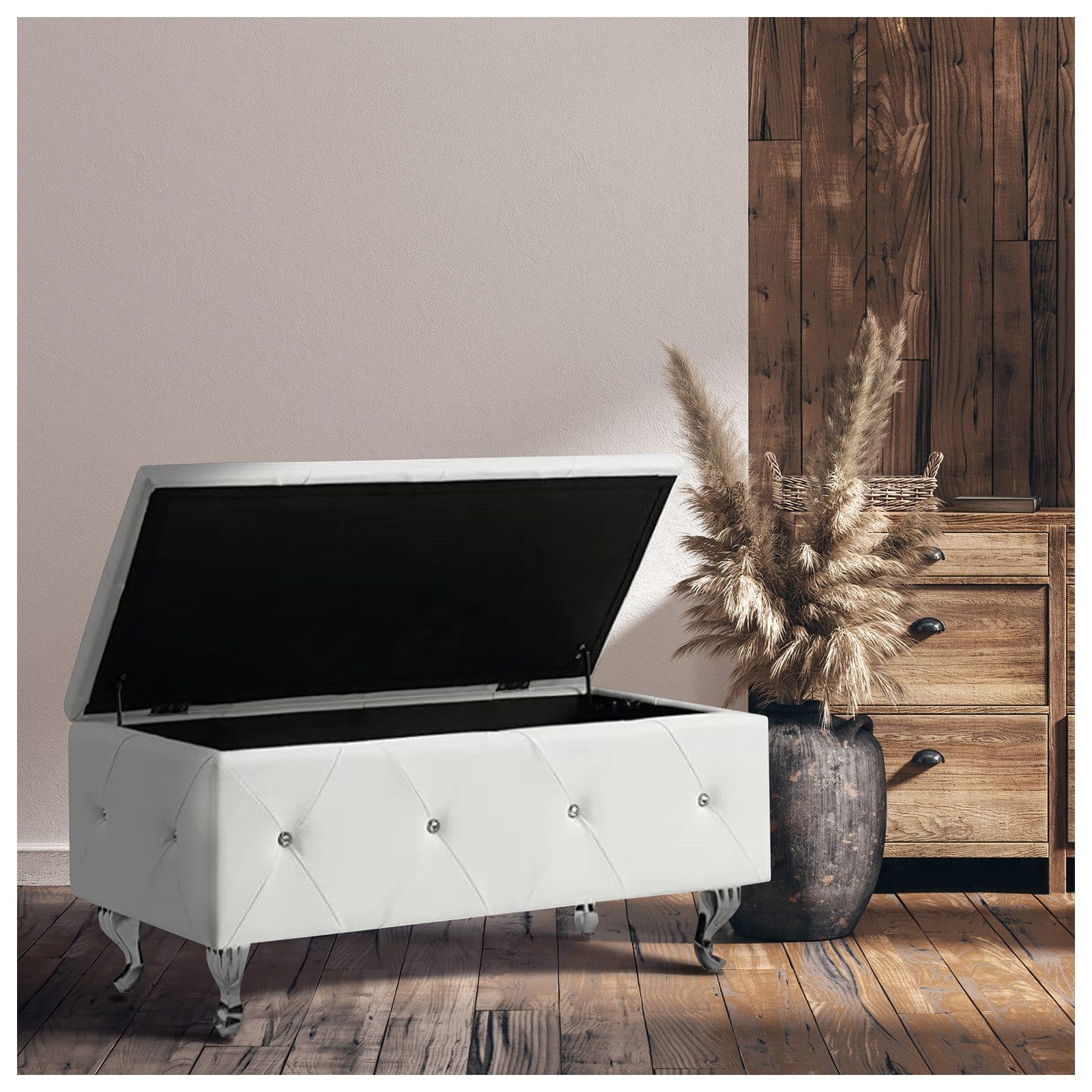 HTI-Living Sitzbank Maribella Weiß Gepolstert mit Stauraum