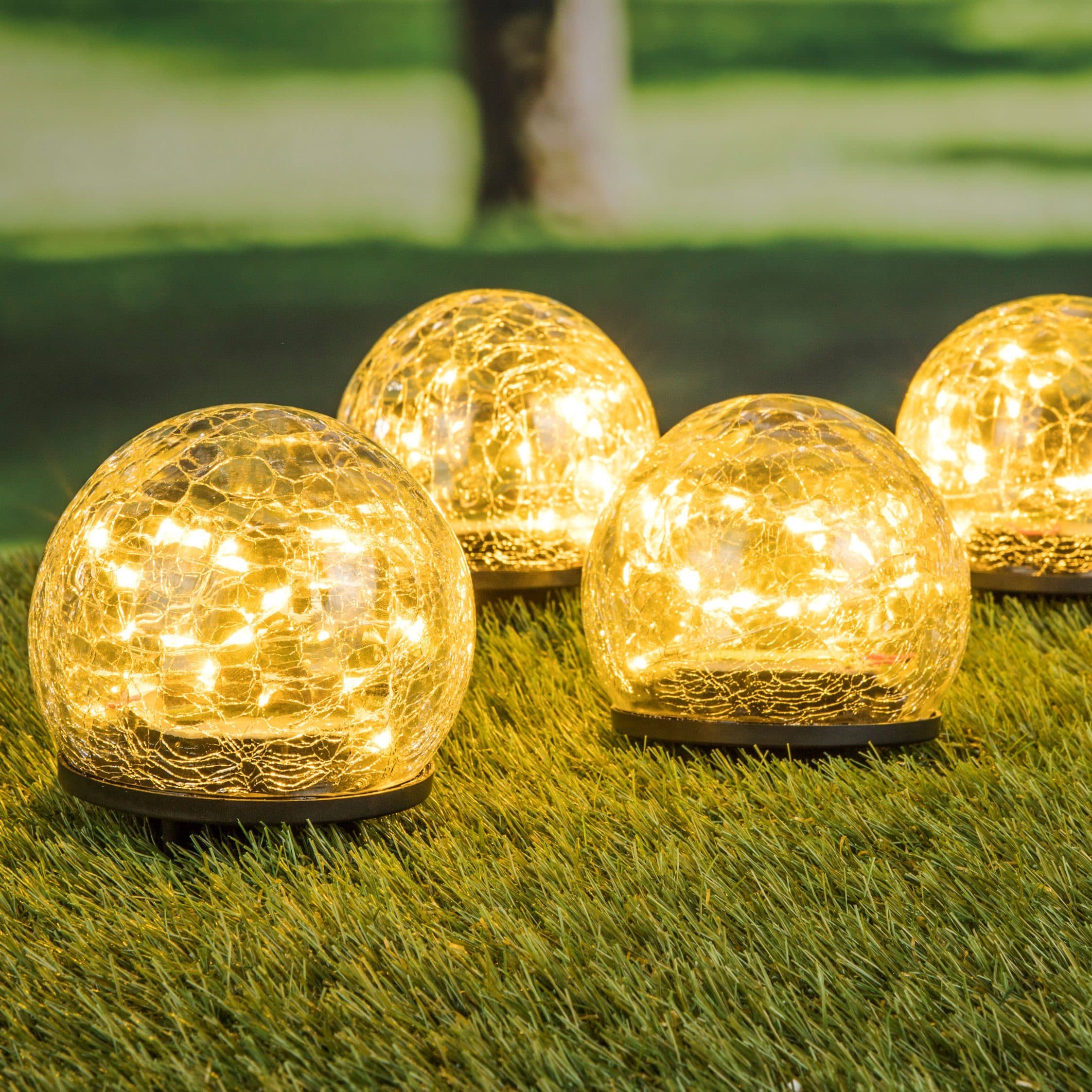 Spetebo LED Solar Kugel Leuchten 4er Set Crackle Glas Warmweiß - Bild 2
