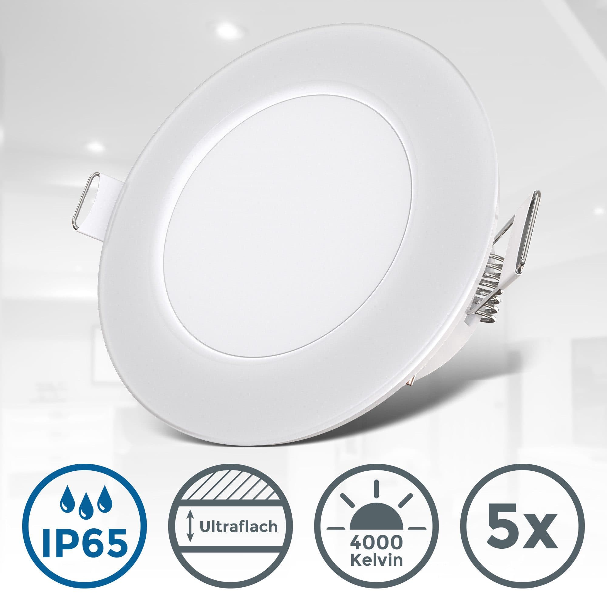 B.K.Licht LED Einbaustrahler 5er Set IP65 Ultraflach Weiß - Bild 2