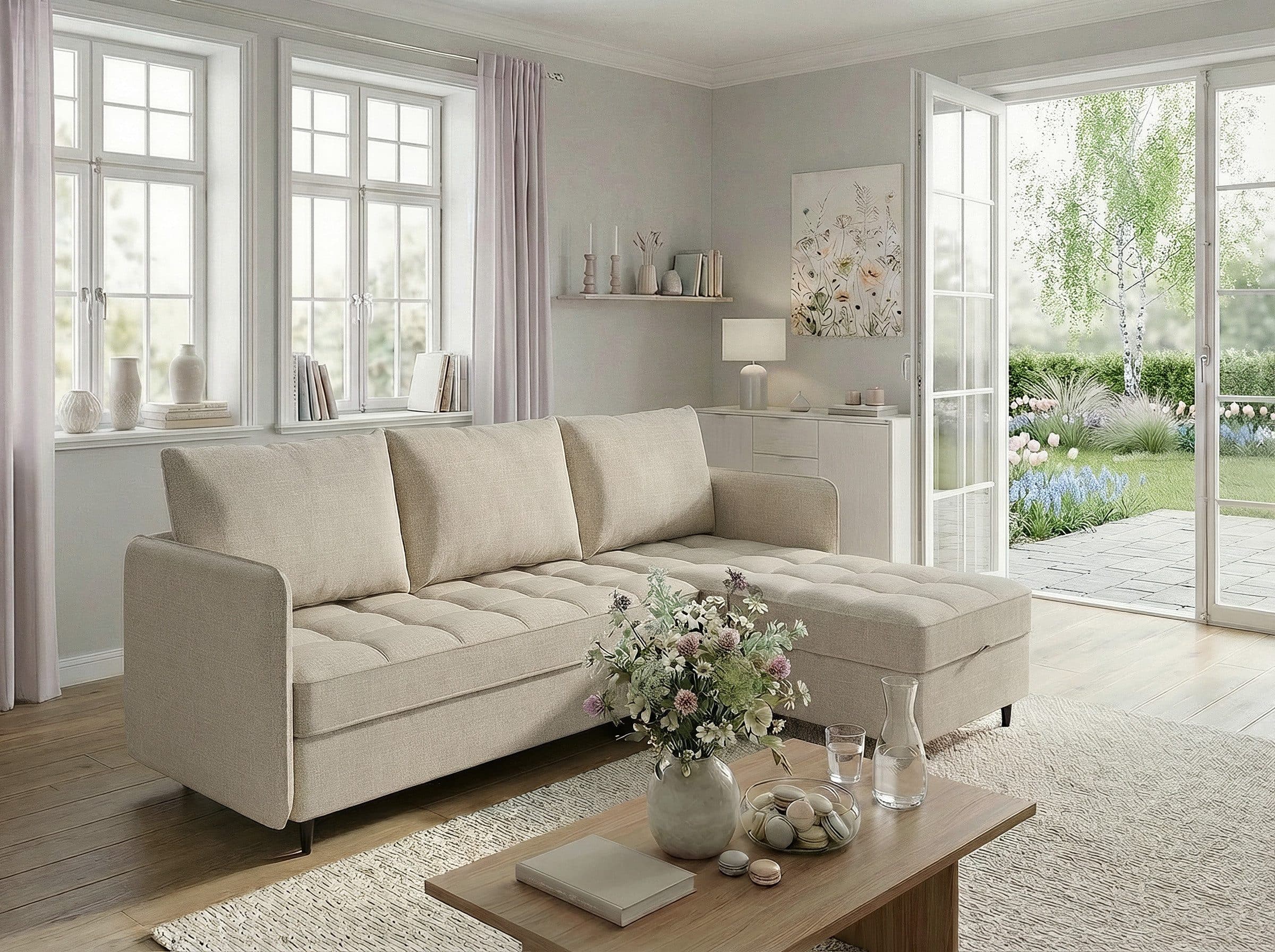 DOREL HOME Ecksofa LINDHUS L-Form Beige Chenille Stauraum - Bild 2