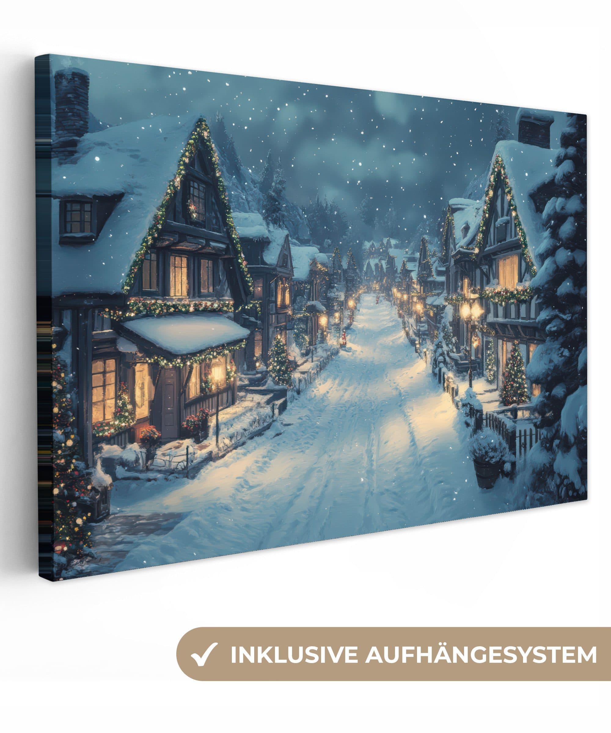 OneMillionCanvasses® Leinwandbild Weihnachtsdorf Winter 30x20 cm - Bild 2
