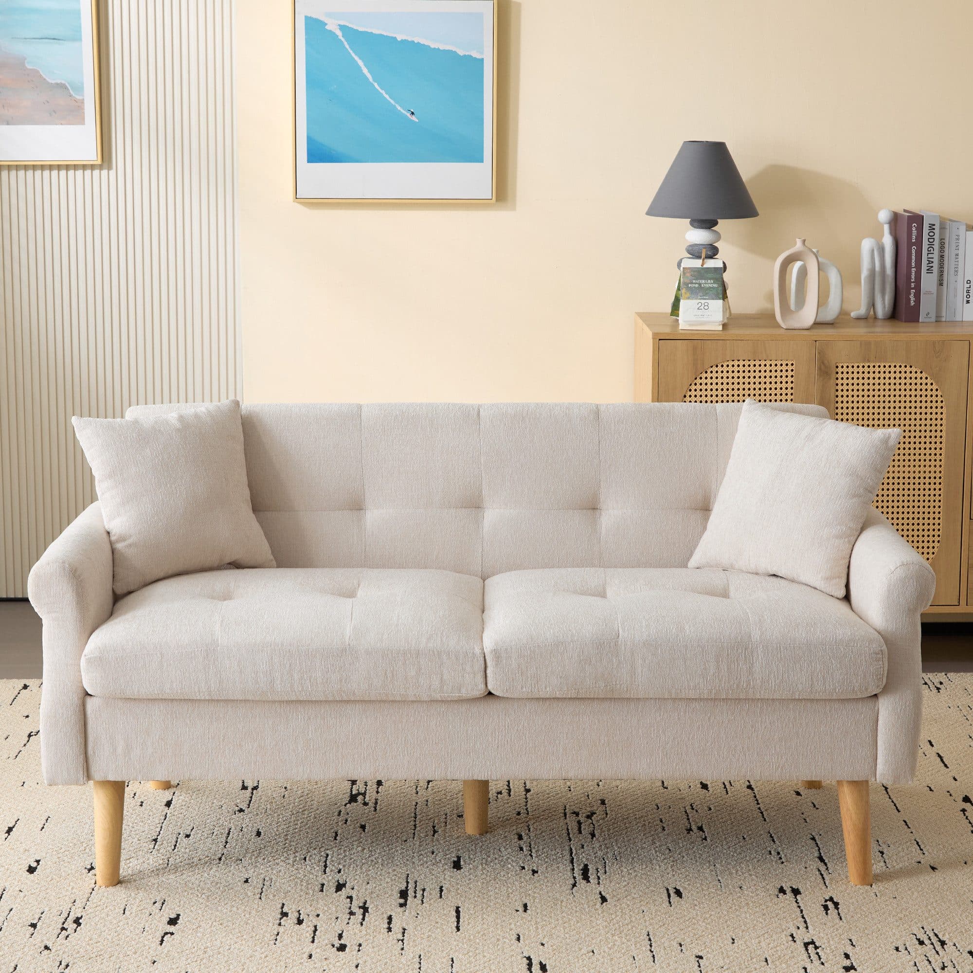 Merax 2-Sitzer Doppelsofa Beige Chenille mit Massivholzbeinen - Bild 2