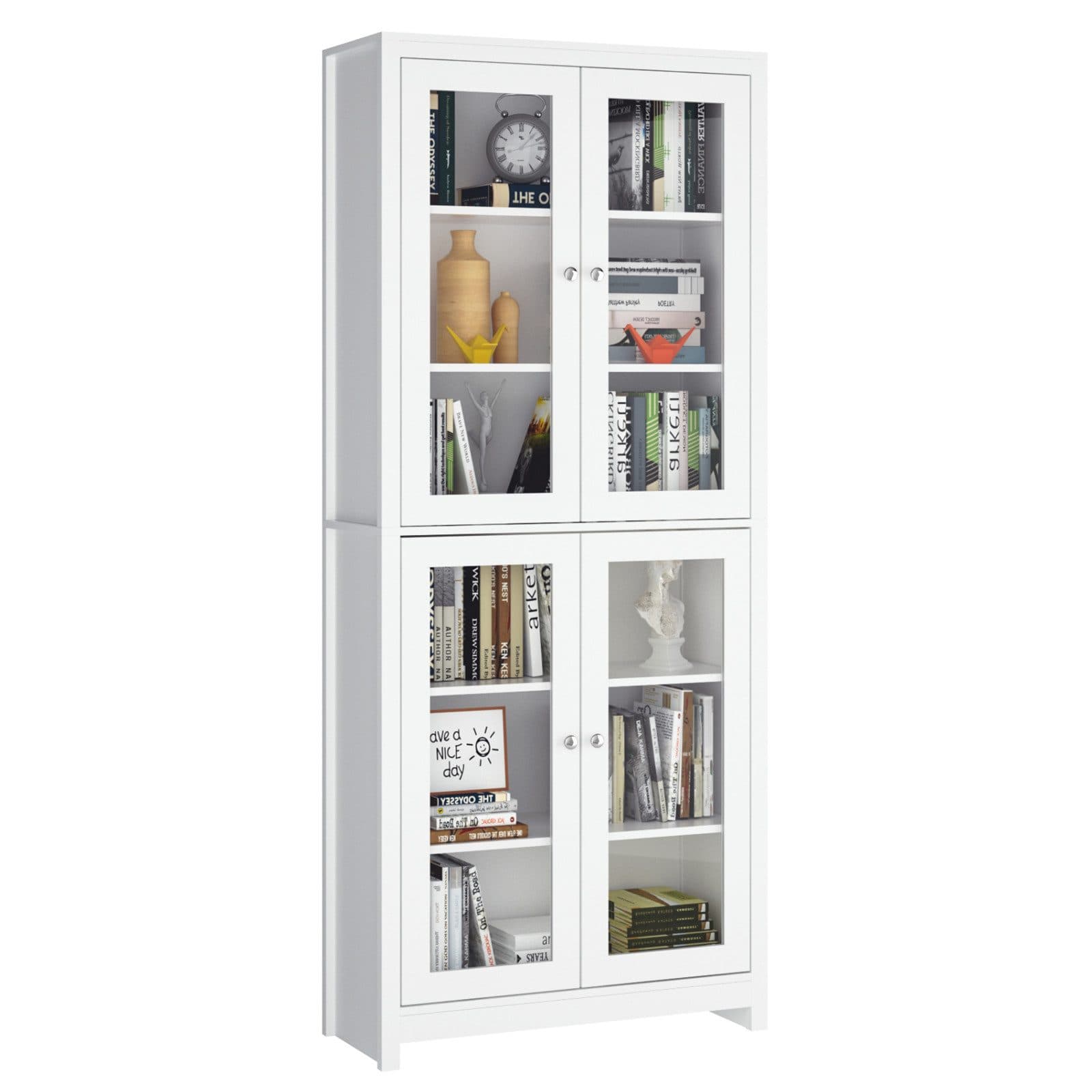 Homfa Vitrinenschrank Bücherschrank 190 cm 4 Glastüren Weiß - Bild 2